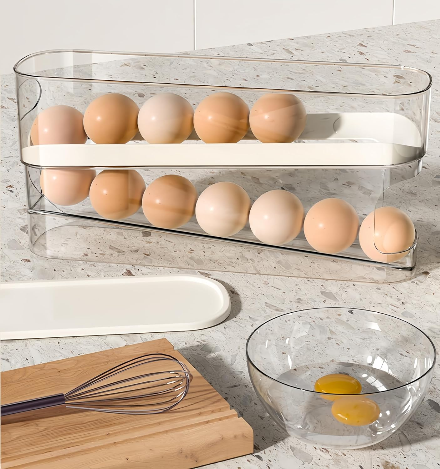 Erichbow Automatic Rolling Refrigerator Egg Organizer, Space Saving Rolling Egg Dispenser and Refrigerator Storage,Home Egg Holder