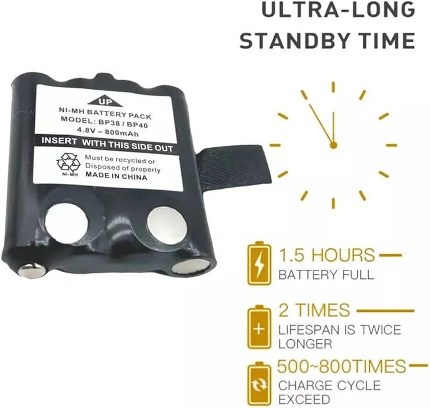 [2 Pack] TAVICE Replacement Battery Compatible with Uniden 2-Way Radio BP-38, BP-40, GMR, FRS, BT-537 image number 1