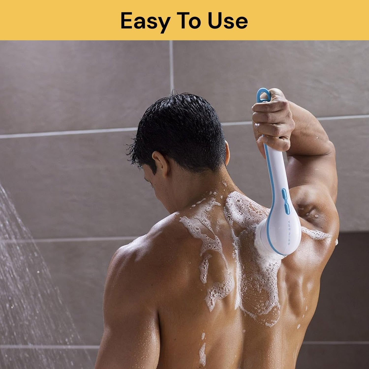 EZONEDEAL Waterproof Electric 5 in 1 Spin Spa Long Handle Spinning Electric Brush Shower Massager with 5 Spa Attachments Cleanse & Pamper Your Body Massager, Body Scrub Cleansing Shower Sponge Brush