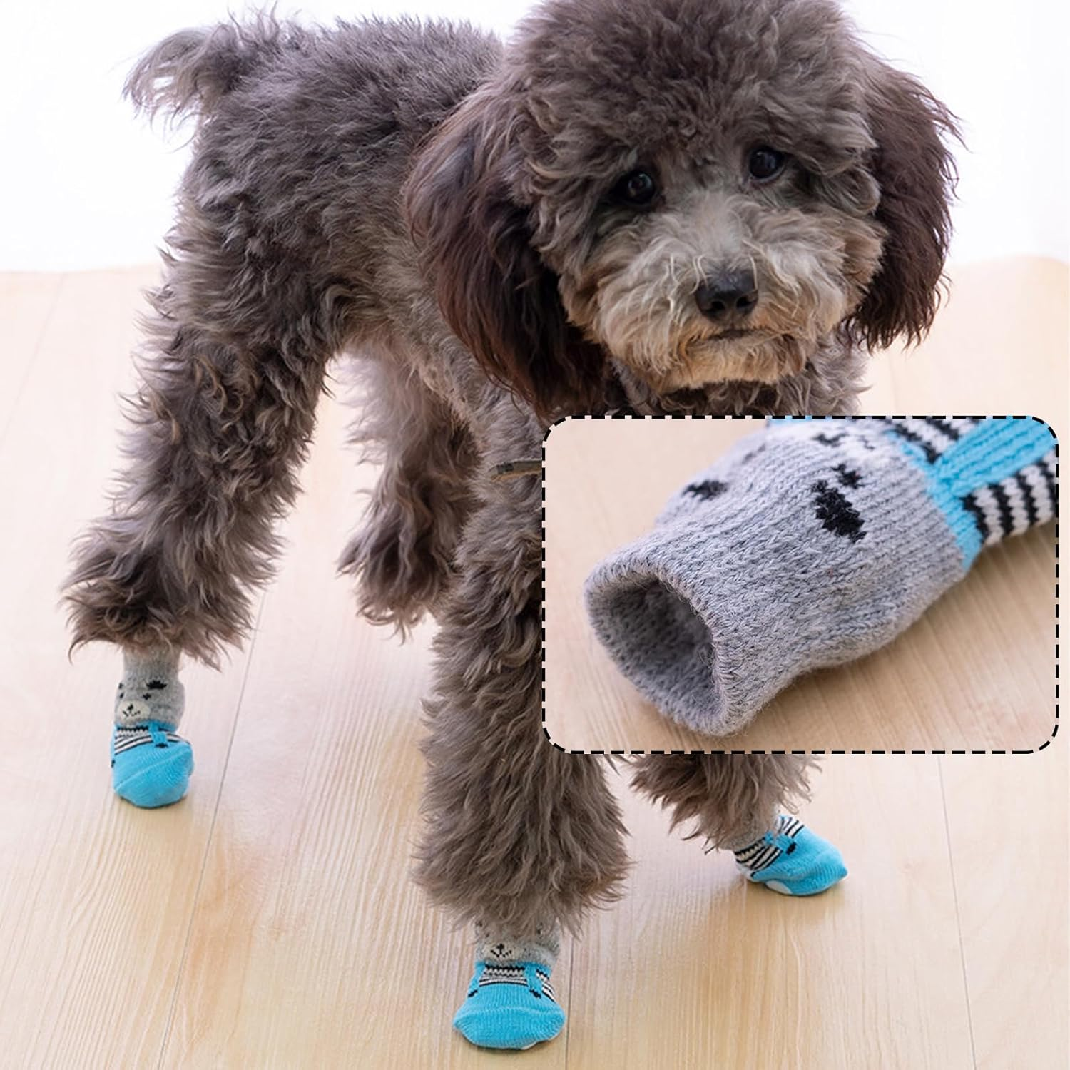 TYXHXTF 16 PCS Anti-Slip Dog Socks with Straps - Pet Paw Protector Shoes for Indoor Outdoor Wear Winter - Suitable for Small Dogs and Cats