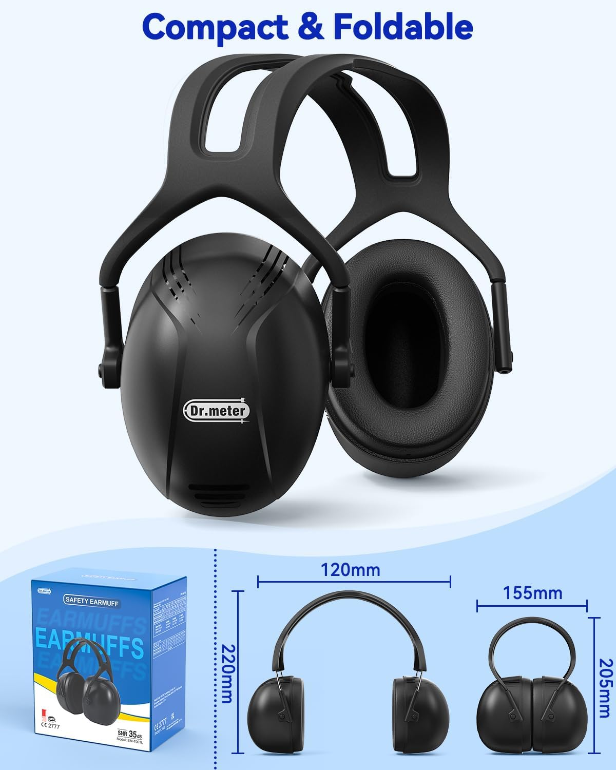 Dr.Meter Noise Reduction Safety Ear Muffs, SNR35DB Ear Protection Noise Canceling Headphones for Shooting Mowing Woodwork