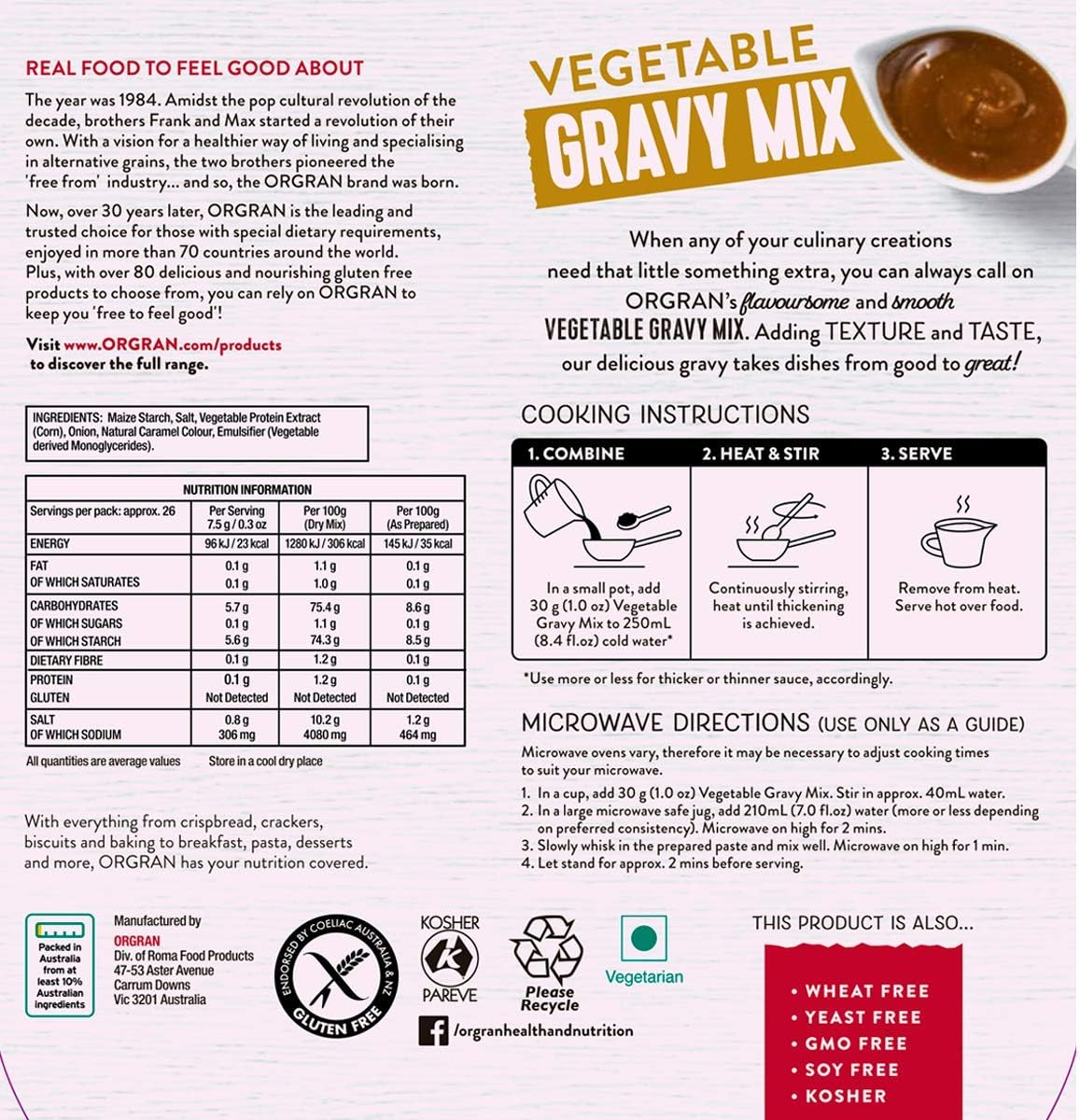 Orgran Gluten Free Vegetable Gravy Mix 200G image number 4
