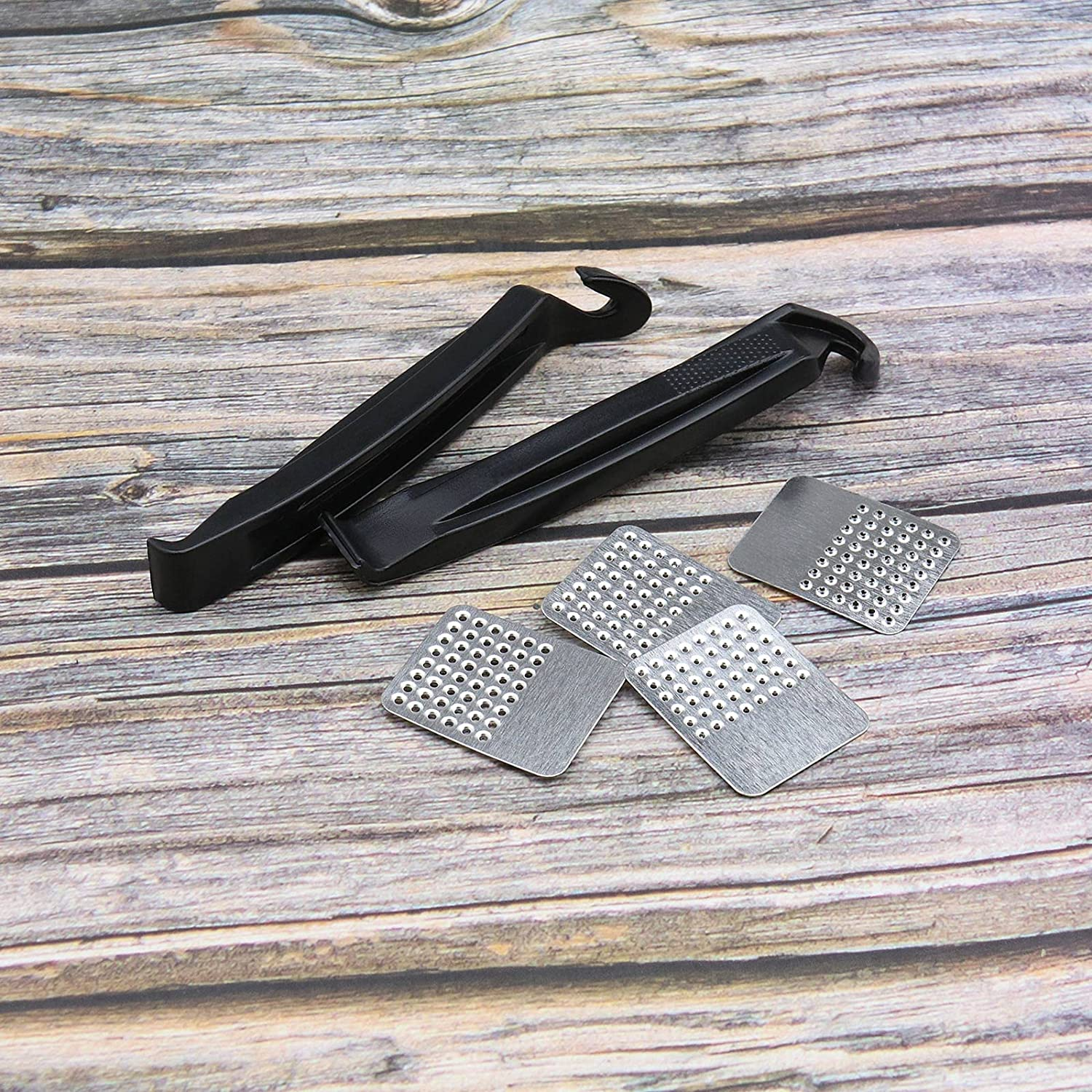 SING F LTD 1 Set of 30PCS Bicycle Tire Patch Repair Kit 12PCS round 12PCS Rectangular Glueless Self-Adhesive Patches with 4PCS Metal Rasps 2PCS Tire Levers Storage Box image number 1