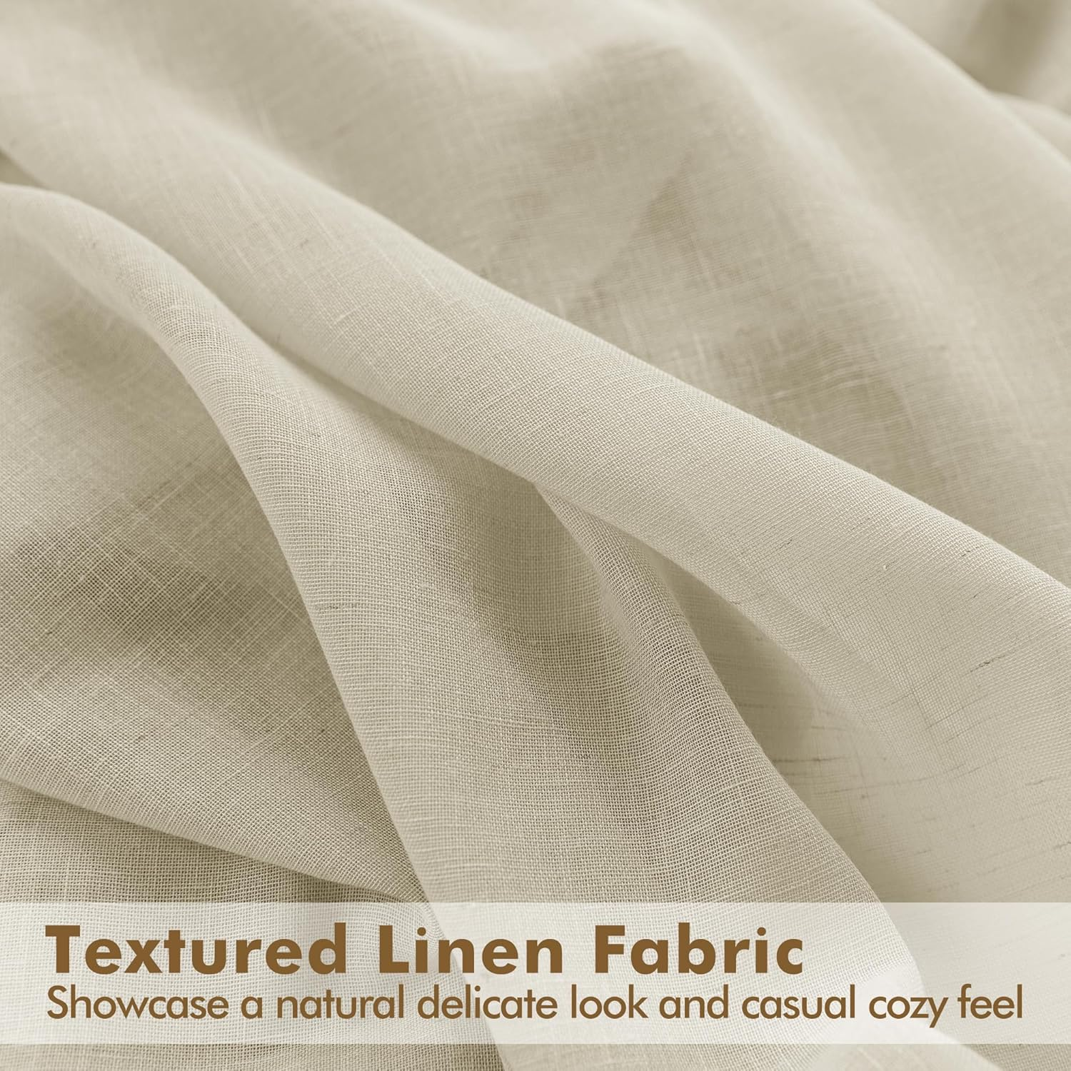 Holidayideas 4 Panels Outdoor Curtains for Patio-Natural Linen Semi Sheer Curtains for Patio Waterproof, Privacy Sun Light Indoor outside Drapes for Gazebo, Pergola, Balcony, Pool, Backyard 54X95 Inch image number 4