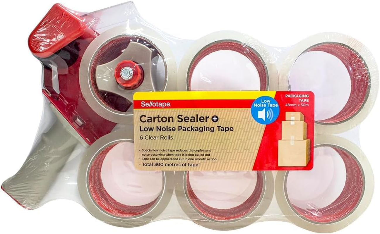 Sellotape Carton Sealer with Low Noise Dispenser, 48Mm X 50M Clear Packaging Tape, Ideal for Sealing, Packing, and Light-Duty Bundling - 6 Pack image number 2