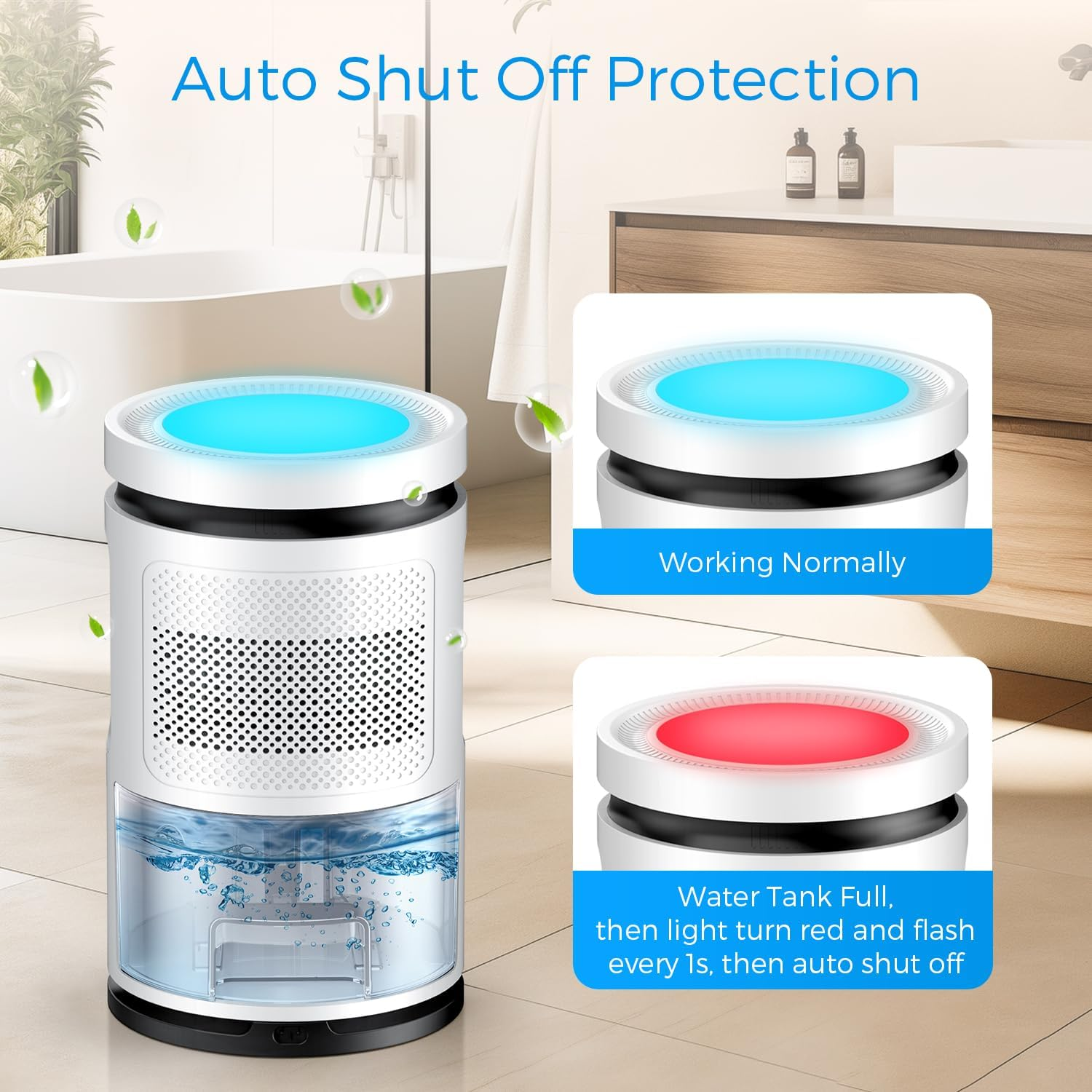 2500Ml Dehumidifier, Upgraded Dehumidifiers for Home up to 65㎡, Quiet Portable Dehumidifiers for Bedroom Bathroom Basements Closet RV with 2 Working Modes, 7 Color Lights, Auto-Off image number 3