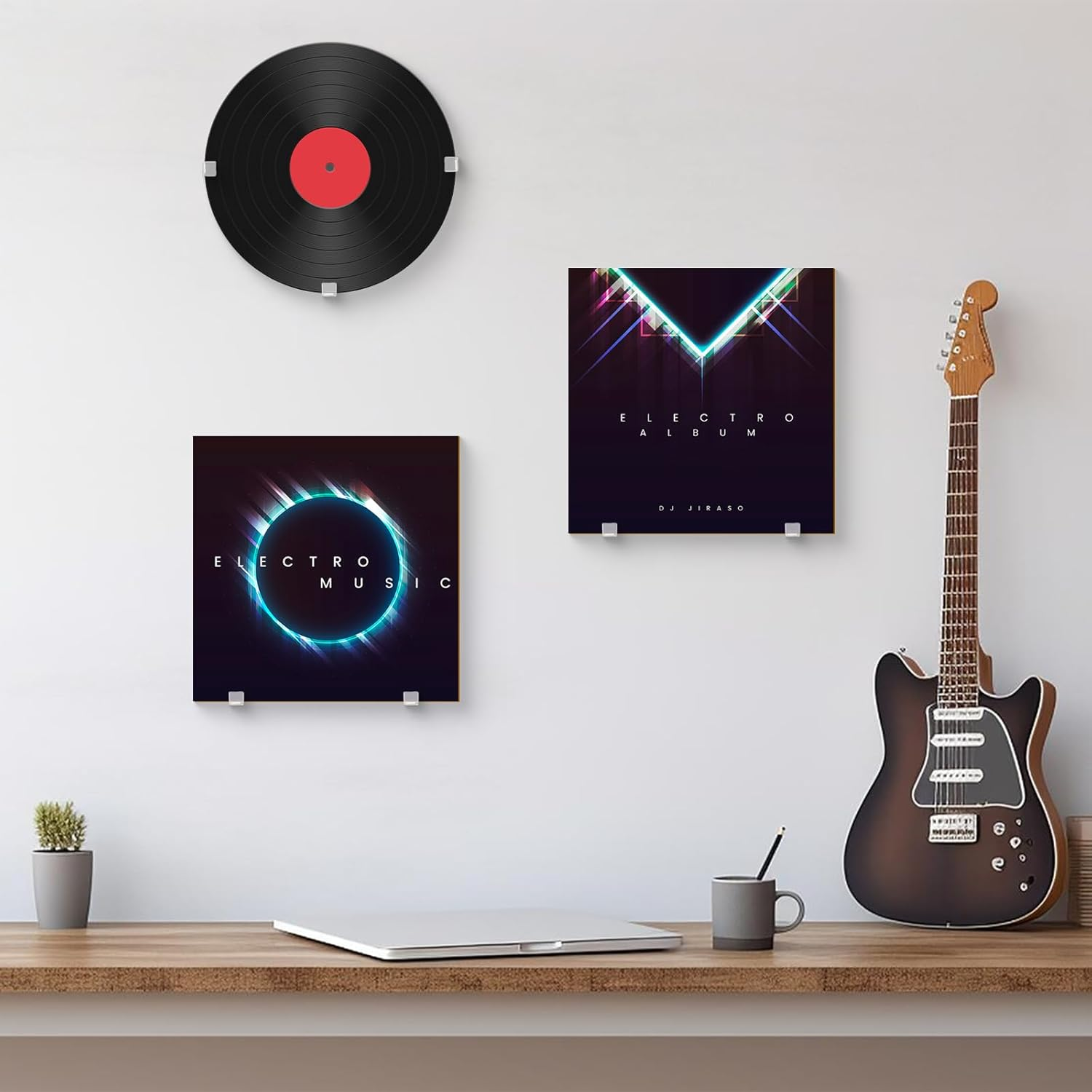 NILLOS Adhesive Record Shelf, 12 PCS Clear Record Display Holder for LP, CD, Magazine Collection (2 X 6 Cm/0.78 X 2.36 In)