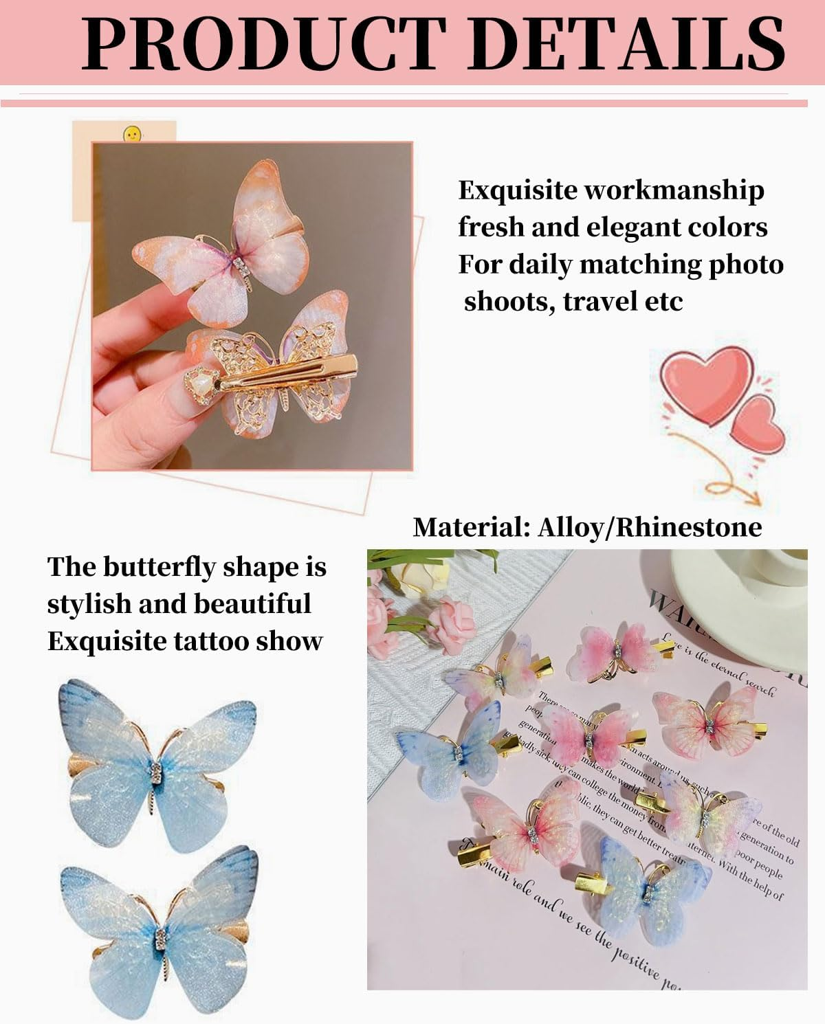 Zeayebsr Butterfly Hair Clips - 12 Pieces Hair Clips Girls Hair Accessories Butterfly Hair Clips Glitter Snap Hair Clips for Teenagers Women Hair Accessories Hair Clips Girls image number 4