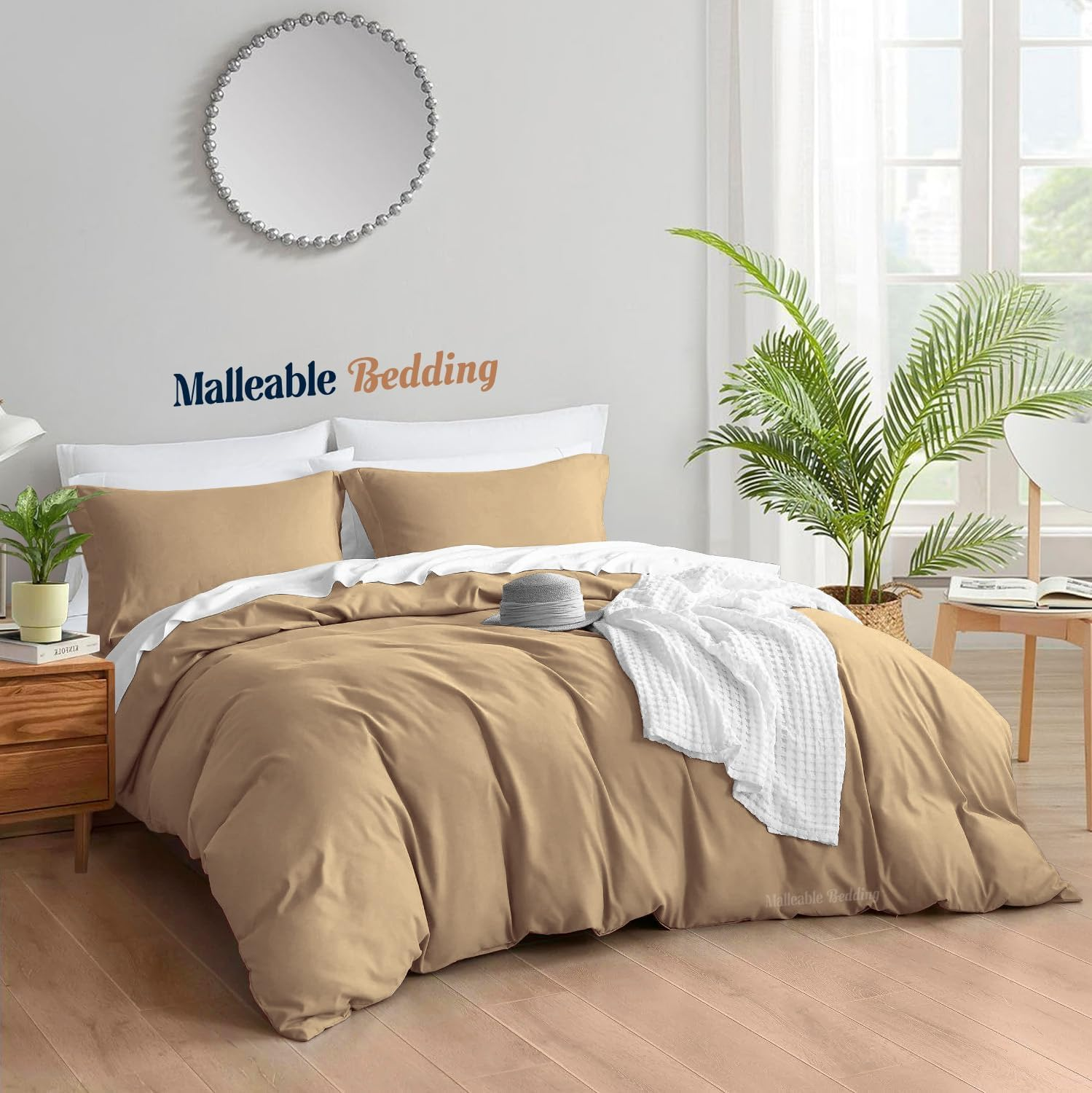 Malleable Bedding Oversized King plus (128X 120) Size Duvet Covers 100% Egyptian Cotton 600 TC Ultra Soft and Breathable 3 Piece Set Taupe Color Quilt Cover with Zipper Closure & Four Corner Ties image number 2