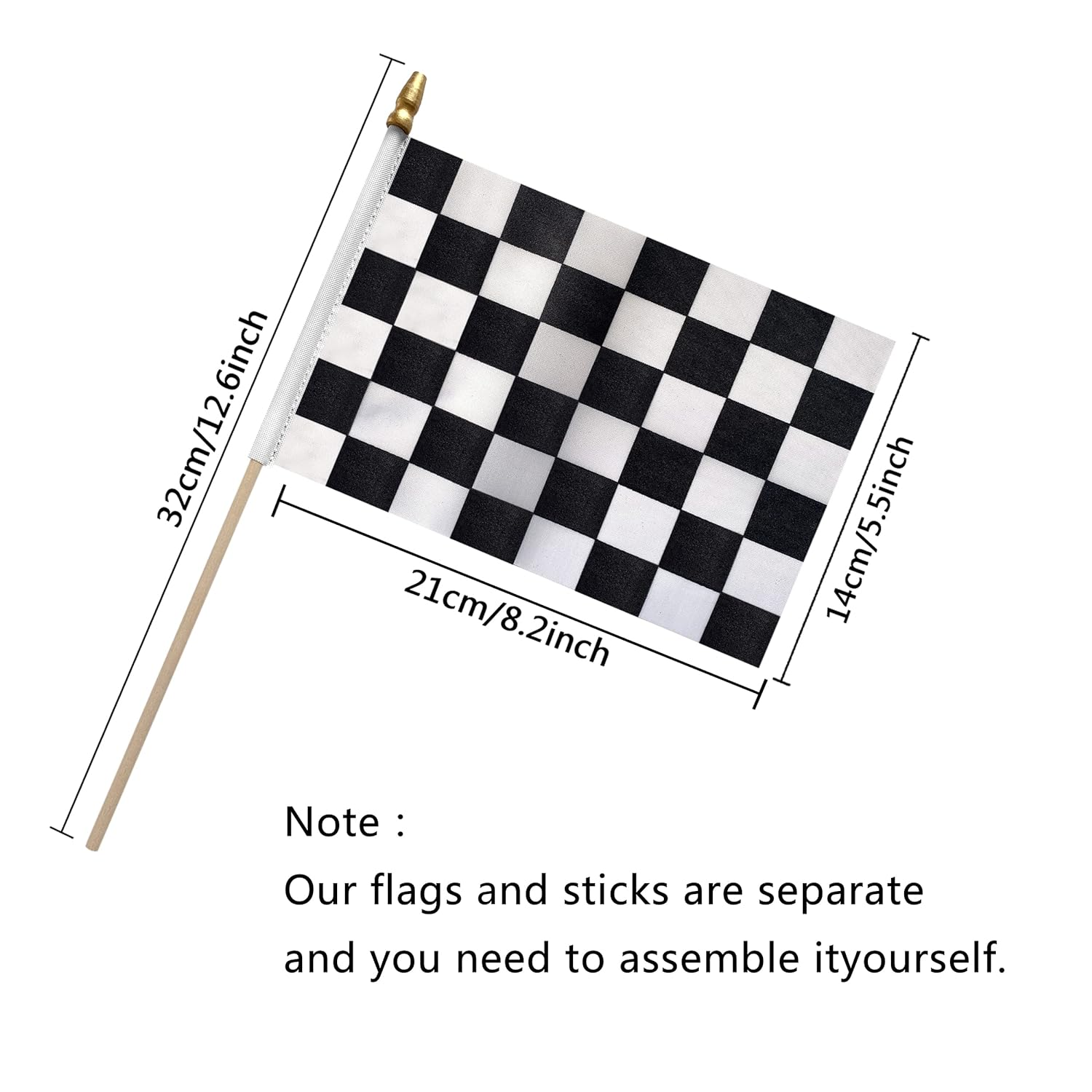 TSMD Checkered Black and White Racing Stick Flag Small Mini Hand Held Race Car Flags Party Decorations, 5X8 Inch,12 Pack image number 2