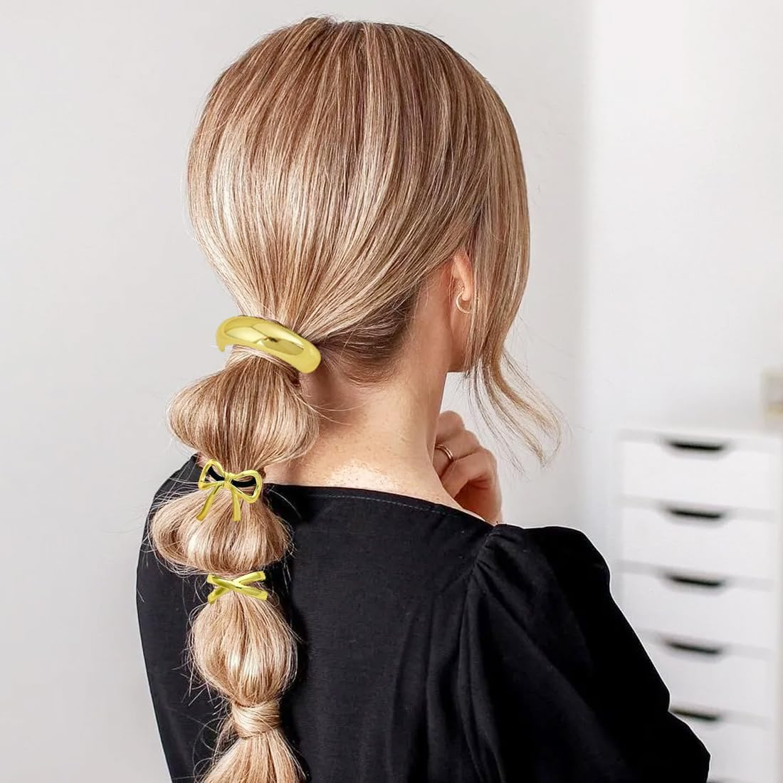 HQRKOTM Pack of 4 Hair Cuffs for Ponytail, Metal Hair Cuff, Hair Scrunchie, Gold for Women and Girls image number 4