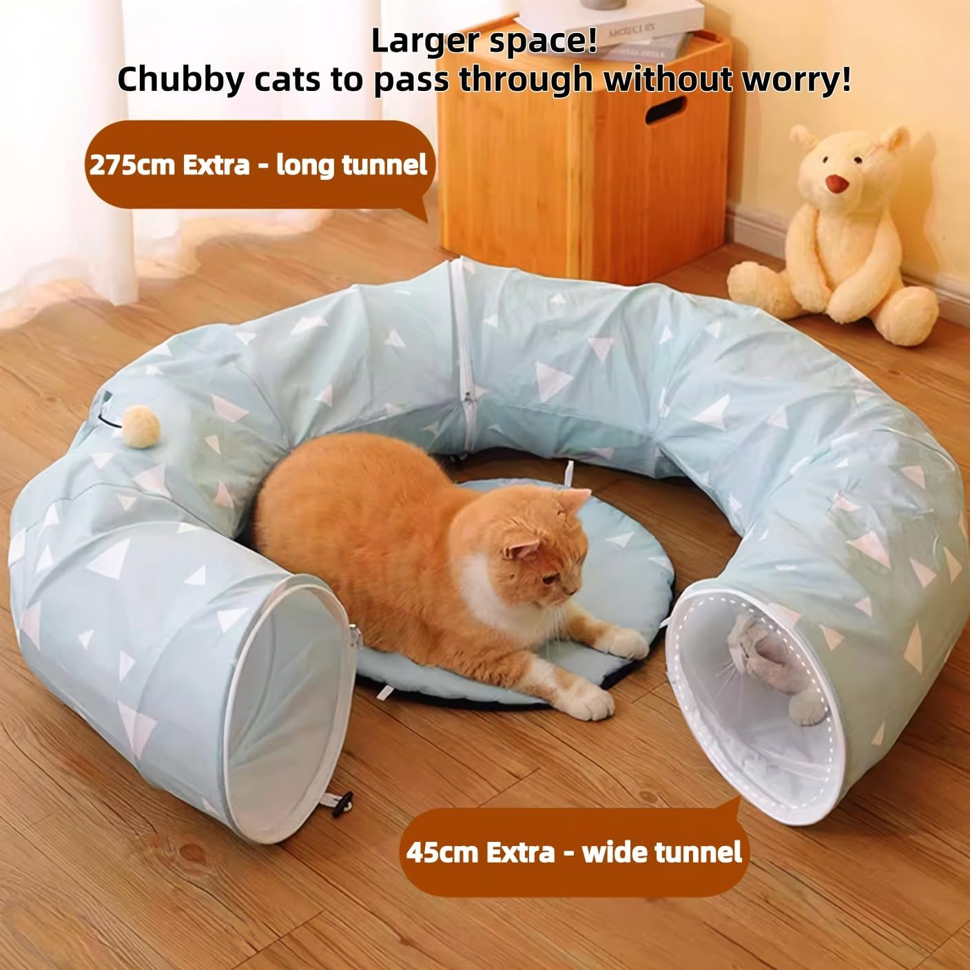 Cat Tunnel Bed for Indoor Cat Large Donut Cave Peekaboo Play Hideaway Interactive round Tube Scratching Mat for Kitten/Puppy Multi-Function Cute Circle Tree House with Ball Toy for Kitty/Dog Small Pet image number 1