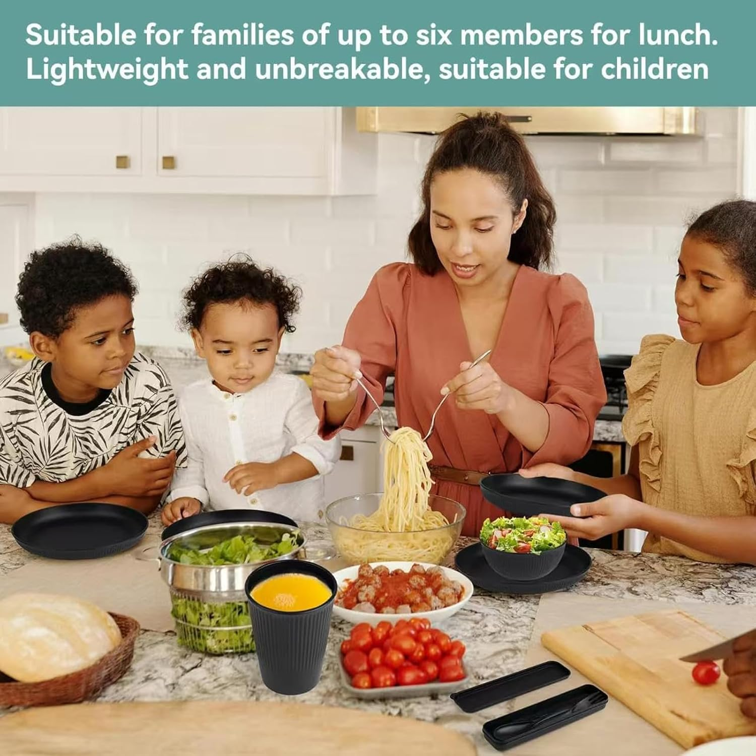 Hapurs 40Pcs Wheat Straw Dinnerware Sets for 4, Unbreakable Dinnerware Sets, Reusable Wheat Straw Plates and Bowls Sets,Travel Camping Cutlery Set, Dishwasher Microwave Safe Dinnerware - Off White image number 6