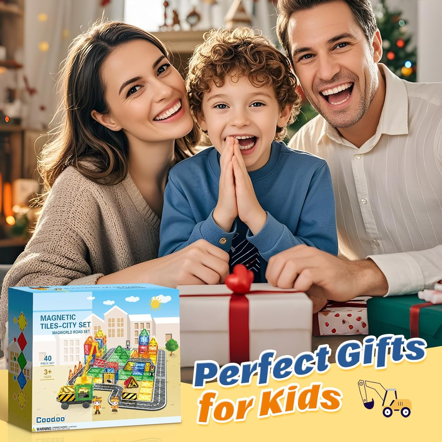 Kids Games Magnetic Tiles Road Set with Extendable Magnetic Crane, City Construction Building Toys for Toddlers STEM Preschool Toys Ages 4-6 5-7, Gifts for 3+ Year Old Boys Girls Kids Toys with Car image number 2