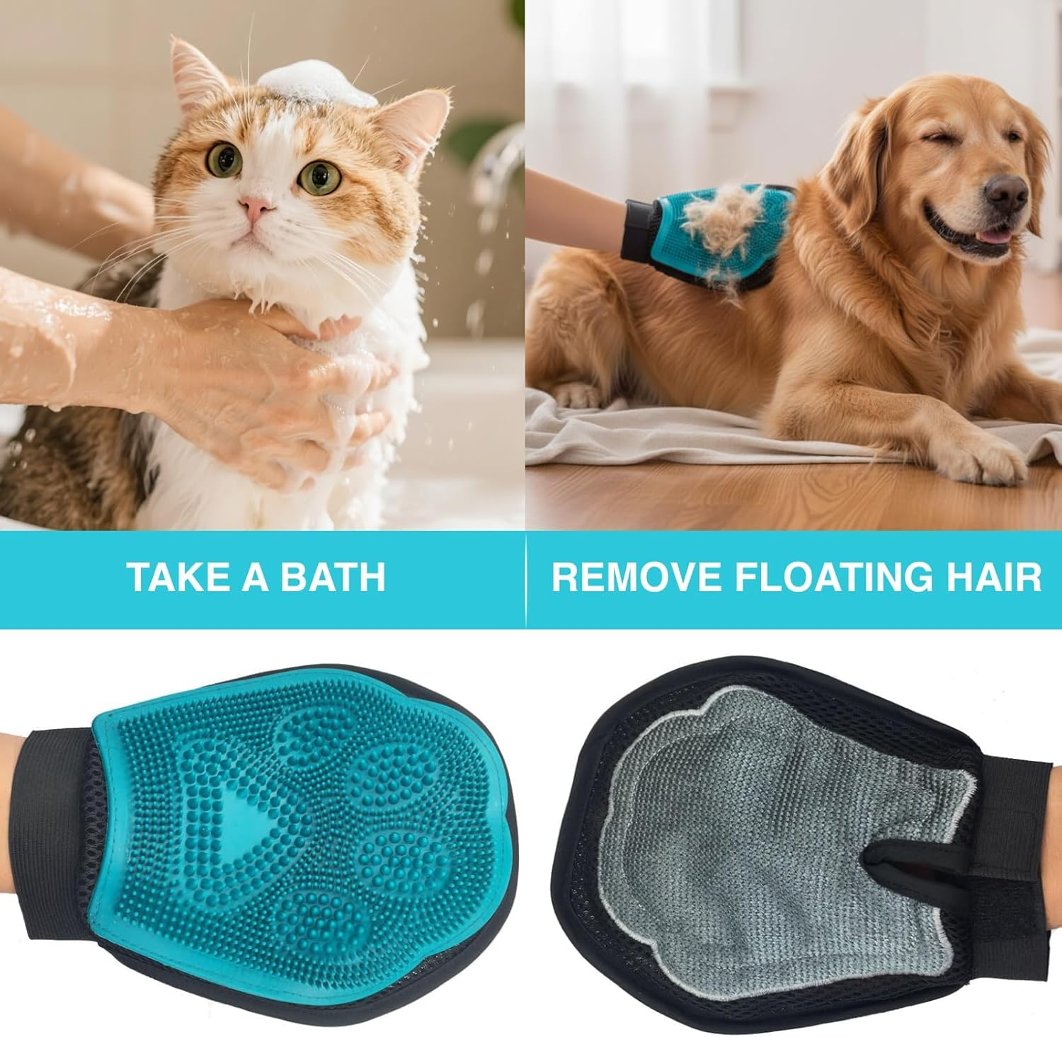 Pet Grooming Glove, 2-In-1 Luxury Dog Fur Remover & Cat Hair Remover Mitt, Deshedding Glove for Dogs, Cats, Kittens & Puppies, Massage Grooming Glove for Removing Loose Fur, Dirt & Dust image number 4
