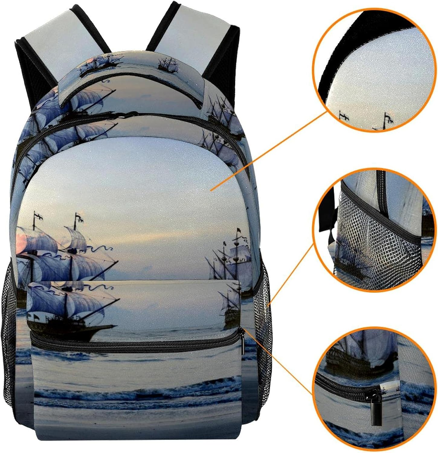 Pirate Ship Backpack Students Shoulder Bags Travel Bag College School Tote Backpacks