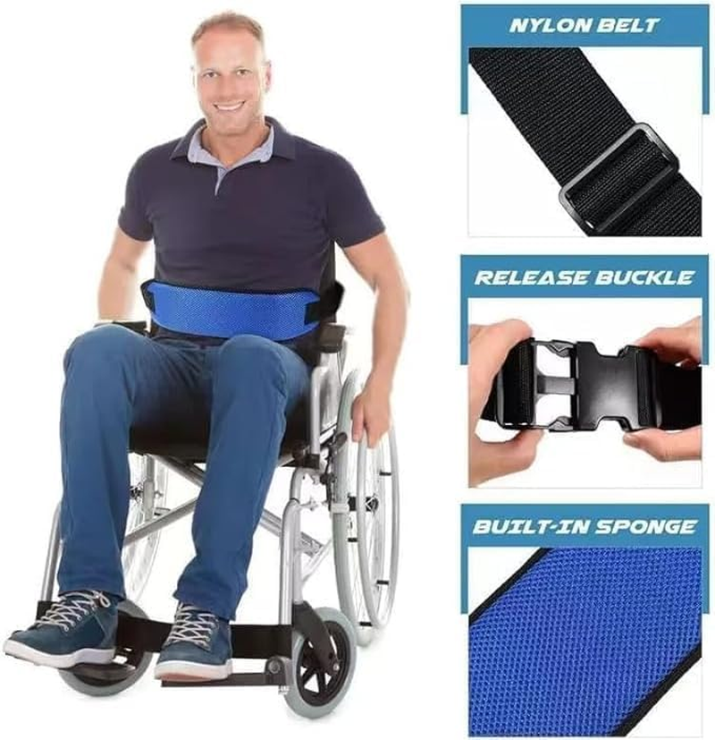 Wheelchair Seat Belt Adjustable Wheelchair Safety Harness for Patient Caring, Cushion Harness Straps with Easy Release Buckle (Blue, 1 Pc) image number 1