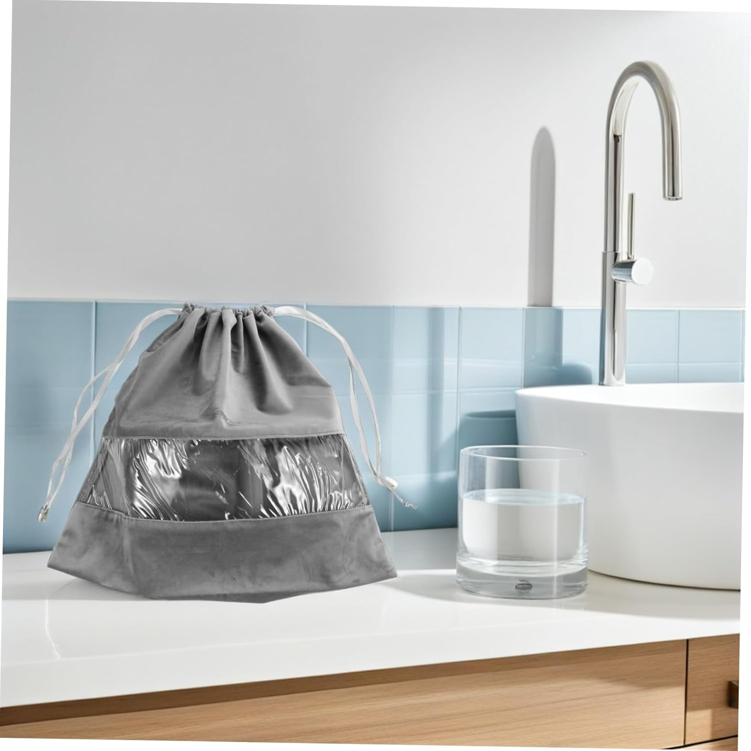 HAPINARY Transparent Drawstring Hair Dryer Storage Bag for Travel Lightweight Protective Dust Pouch for Clothes Makeup and Small Essentials Portable Multipurpose Organizer - Black image number 5