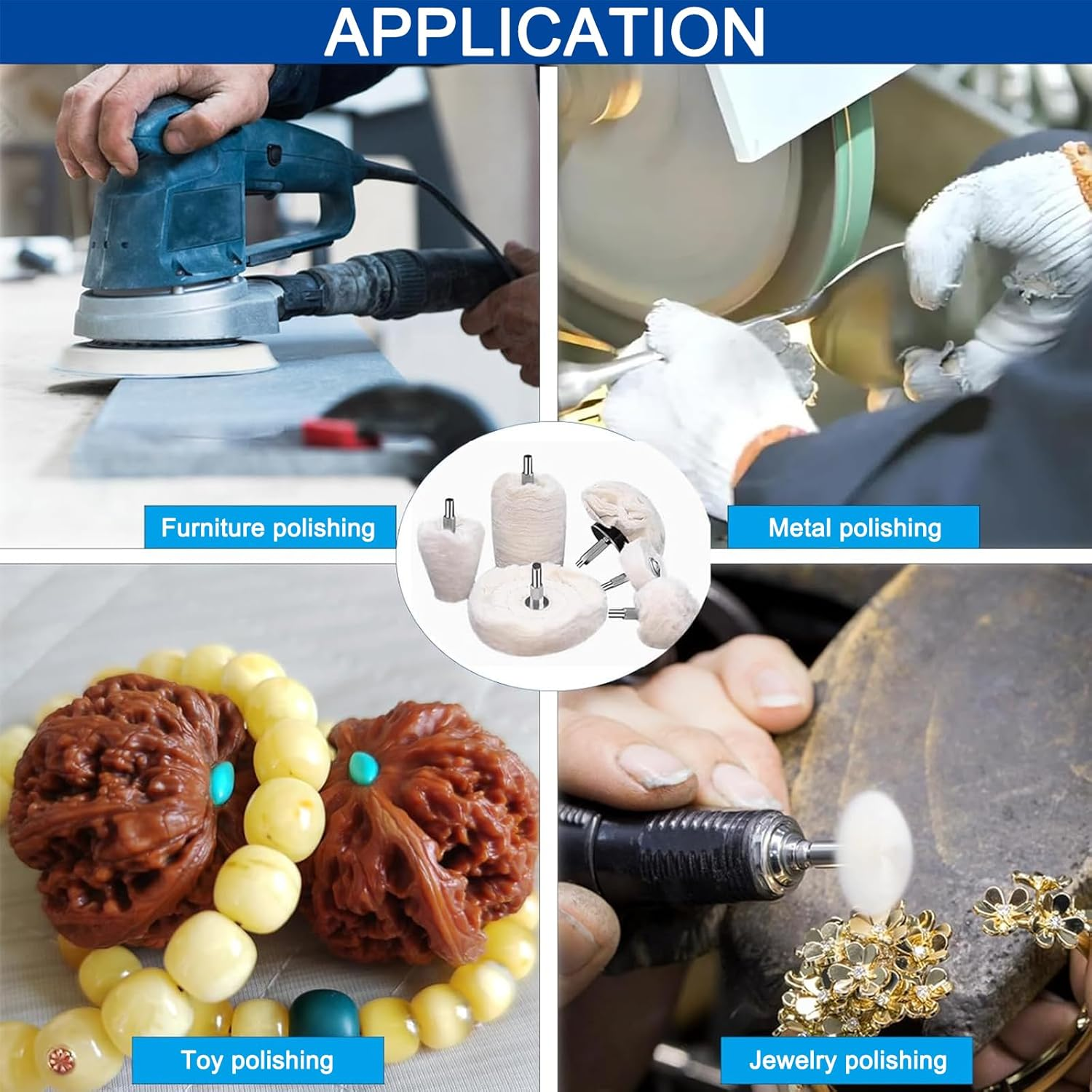 10PCS Buffing Wheel Kit for Drill - Polishing Pads Set for Metal, Aluminum, Stainless Steel, Chrome, Jewelry, Wood, Plastic, Ceramic & Glass image number 2