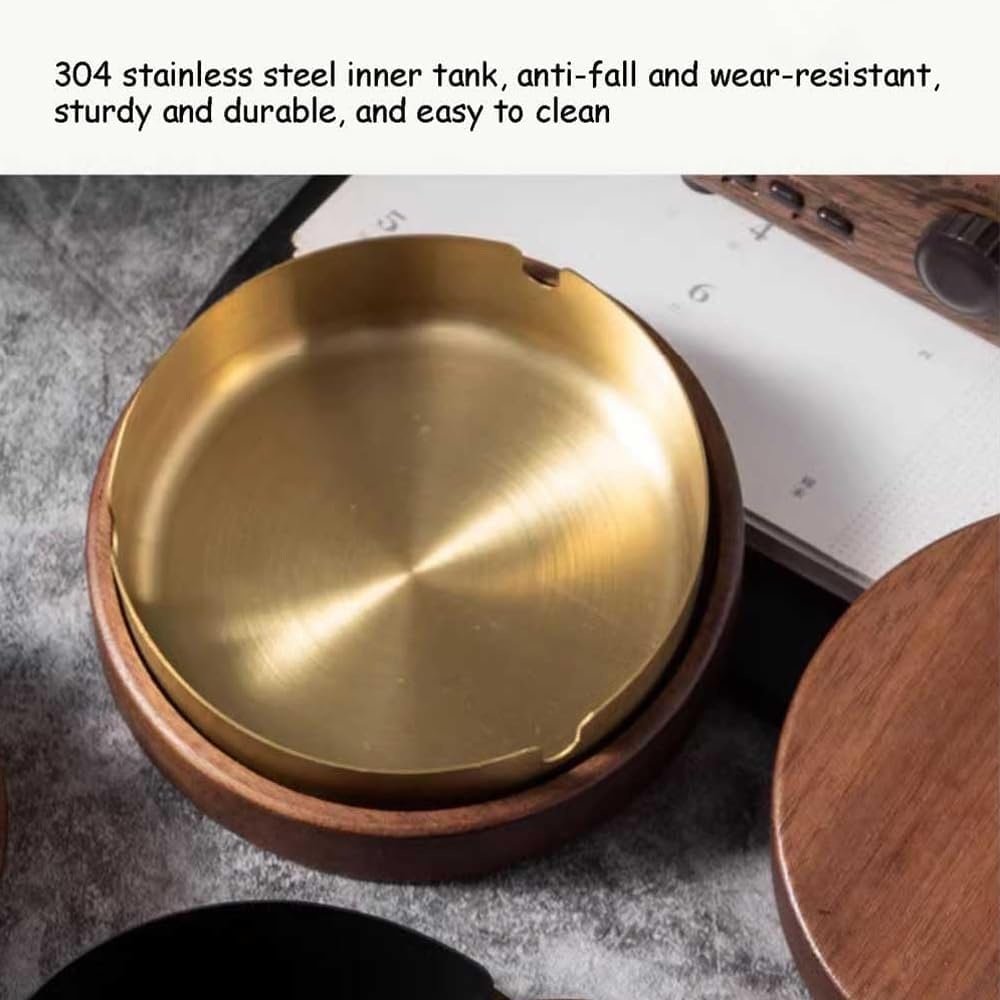 LMSNE Wooden Ashtray with Lid, Portable Ashtrays, Stainless Steel Liner Ash Tray for Indoor Outdoor Parties Balcony Office Home image number 2