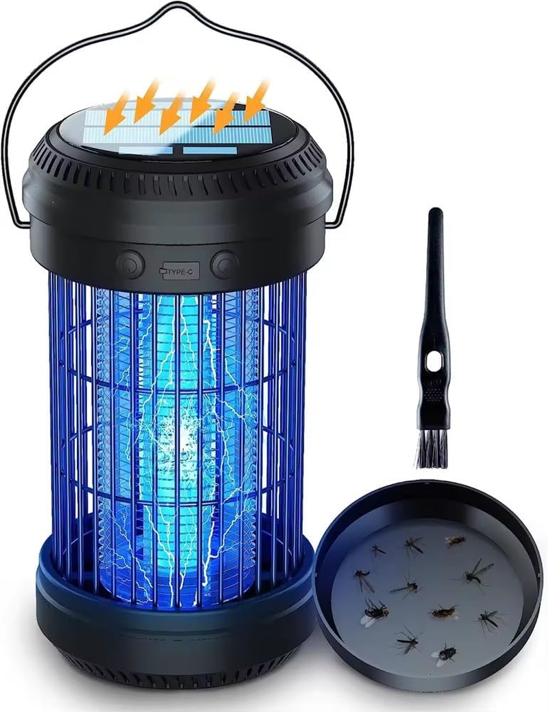 Bug Zapper &ndash; Solar & USB Rechargeable Insect Killer Lamp | 5W UV Light Bulb with 4200V High Voltage Grid for Flies & Mosquitoes | Black | Portable, Eco-Friendly & Powerful Pest Control. image number 4