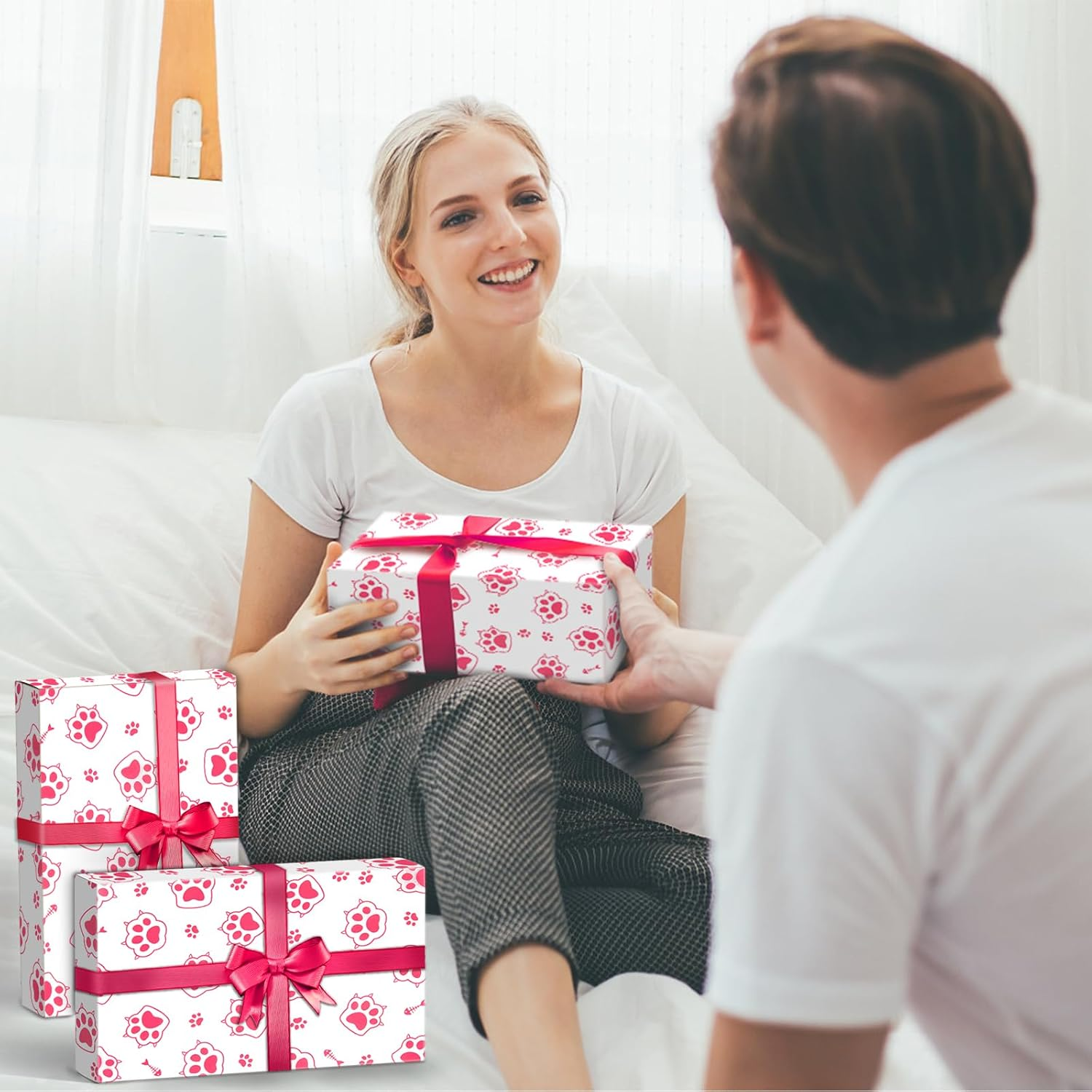 30Pcs Cat Paw Print Tissue Paper, 13.8X19.7In Cute Wrapping Tissue Paper Gift Wrap Paper Tissue Paper Sheets for Gift Packaging Wedding Birthday Party Supplies DIY Crafts (Pink) - Pink image number 2