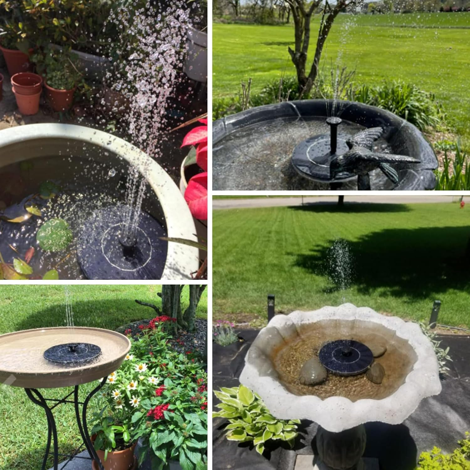 Solar Fountain for Bird Bath, 16CM Floating Solar Powered Water Fountain with 6 Nozzles &ndash; No Electric Needed, Beautify Garden, Attract Birds &ndash; Ideal for Birdbath, Pond, Pool, Patio image number 3