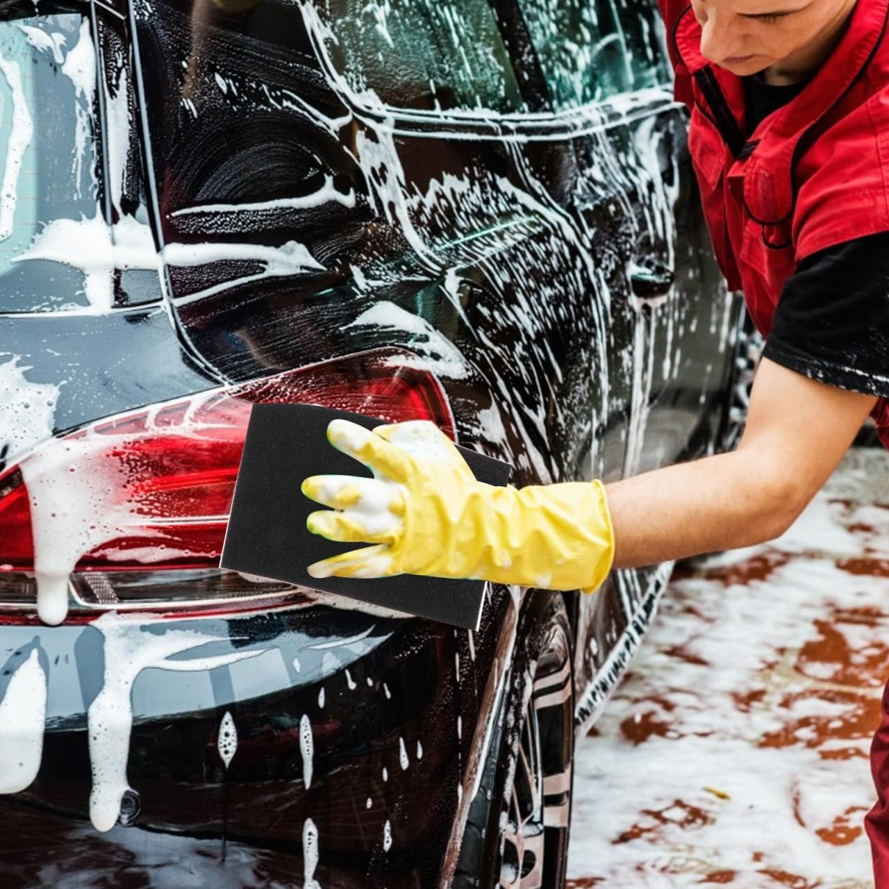 POPETPOP 2Pcs Multifunctional Auto Wash Sponges for Car Cleaning Black Soft Non-Scratch Blocks with High Water Absorption for Vehicle Motorcycle and Office Surfaces image number 3