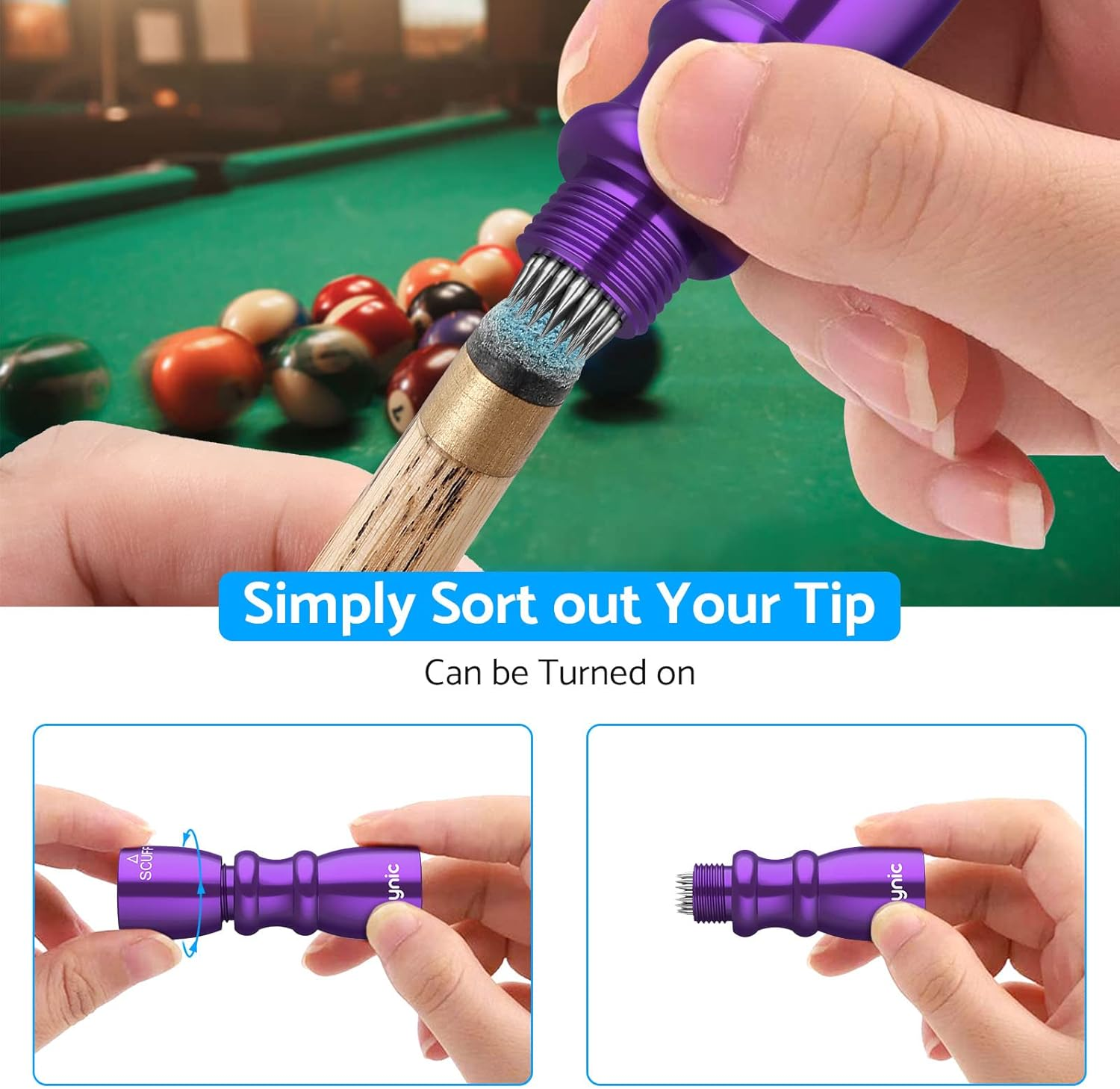 Esynic Professional Pool Cue Tips Shaper 3 in 1 Cue Tips Shaper Tool Billiard Cue Tips Shaper Set Stainless Steel Cue Shapers Billiard Pool Cue Accessories Tool Gifts-Shaper, Scuffer, Aerator