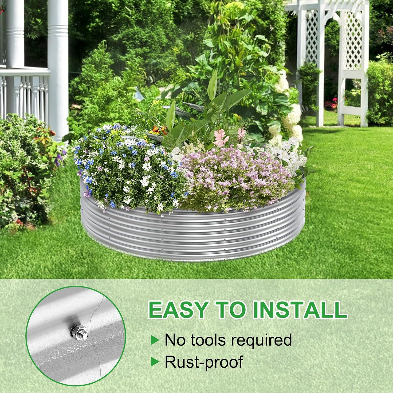 Galvanized Raised Garden Bed Kit, 5X5X1Ft Large Outdoor Planters Boxes, Metal round Planter Raised Beds for Gardening Vegetables, Fruits, Flowers, Easy Assembly image number 3