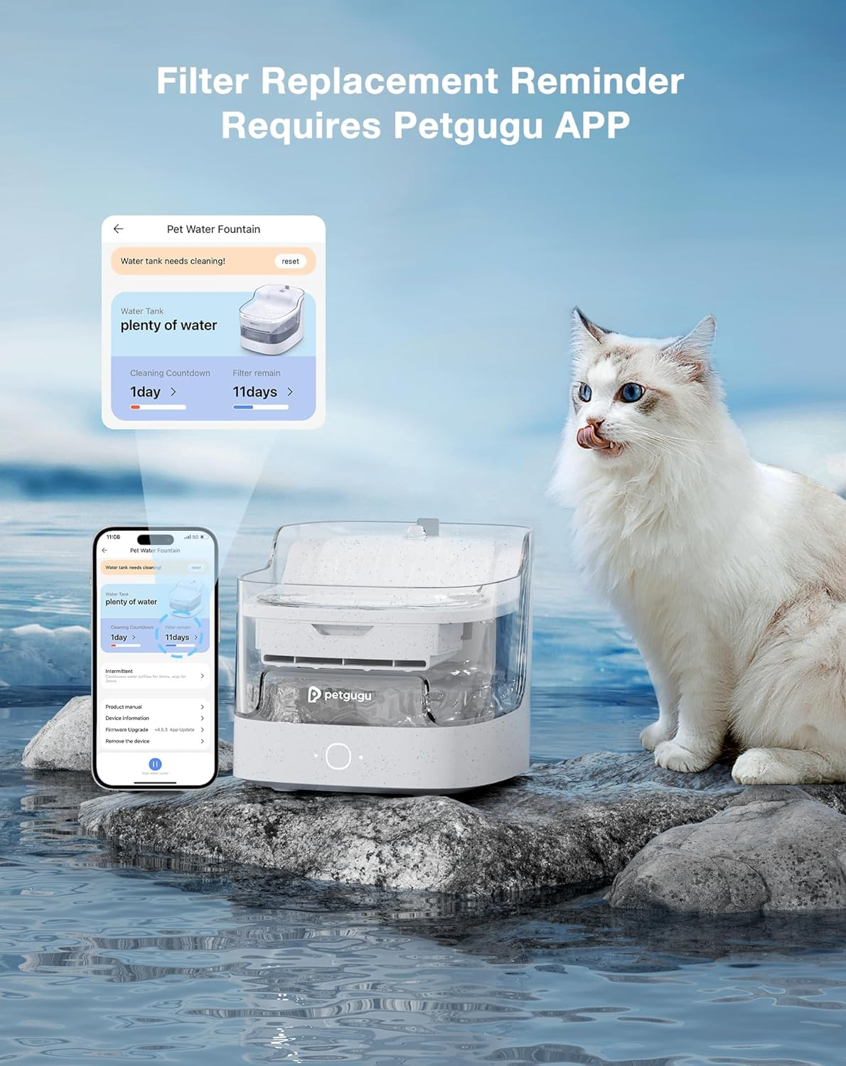 PETGUGU 1 Pack Replacement Filter for PF1/PF1L Cat Water Fountain Pet Fountain Filter, Conduit & Filter Wool image number 3