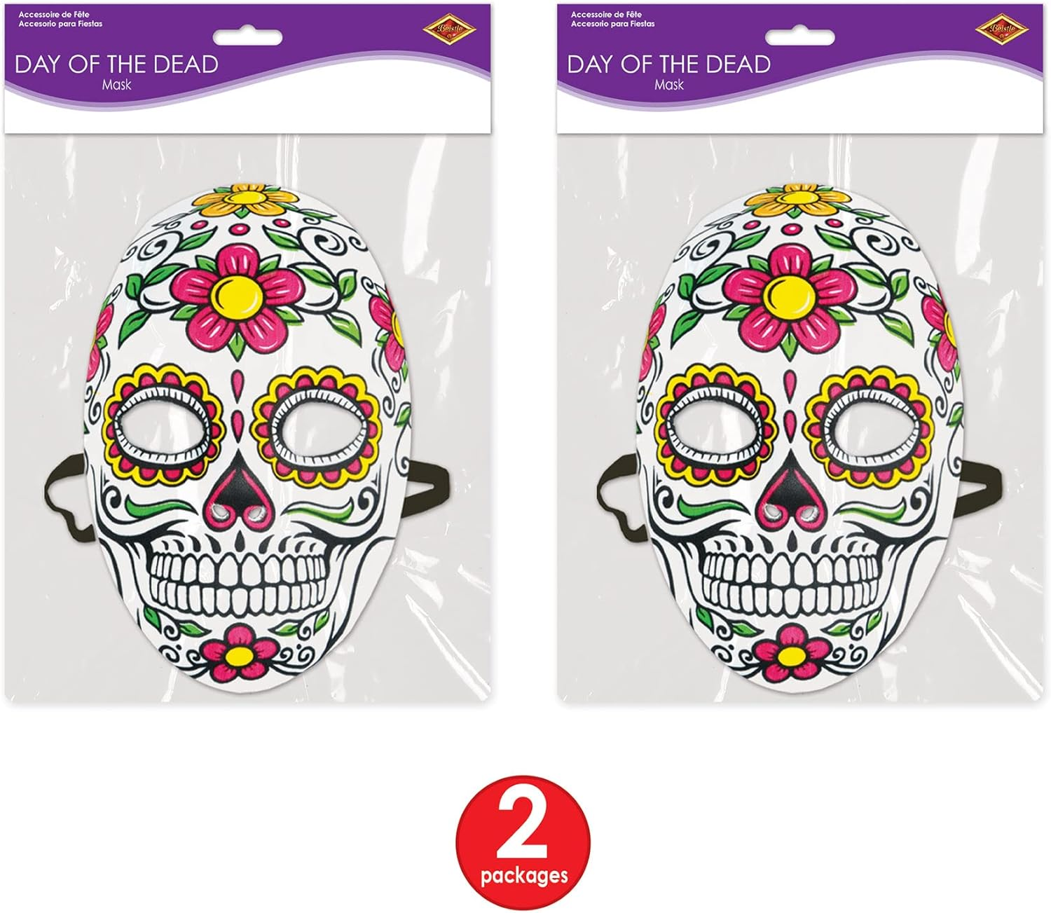 Beistle 00338, 2Piece Day of the Dead Masks, Multicoloured image number 6