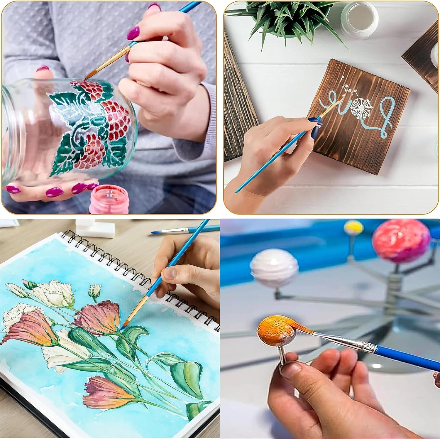 Acrylic Paint Brushes Set，20 Pcs Small Paint Brushes ，Detail Paint Brushs Set for Oil Watercolor Canvas Face Body Boards Rock（Blue） image number 5