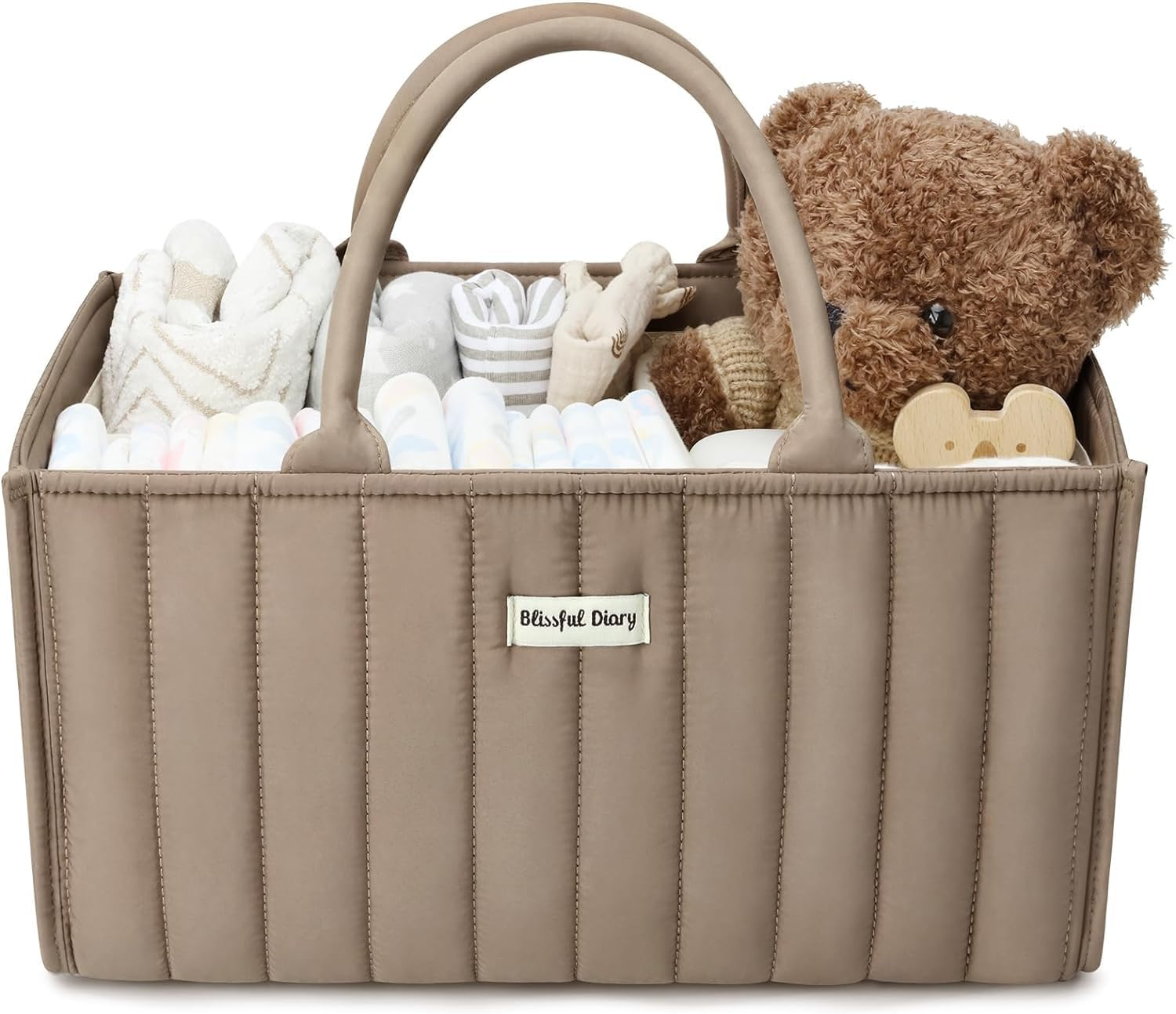 Blissful Diary Nappy Caddy Organiser, Baby Diaper Caddy for Nappy Station, Stylish Storage Basket for Newborn Essentials, Baby Shower Gifts for Girl or Boy, Sand