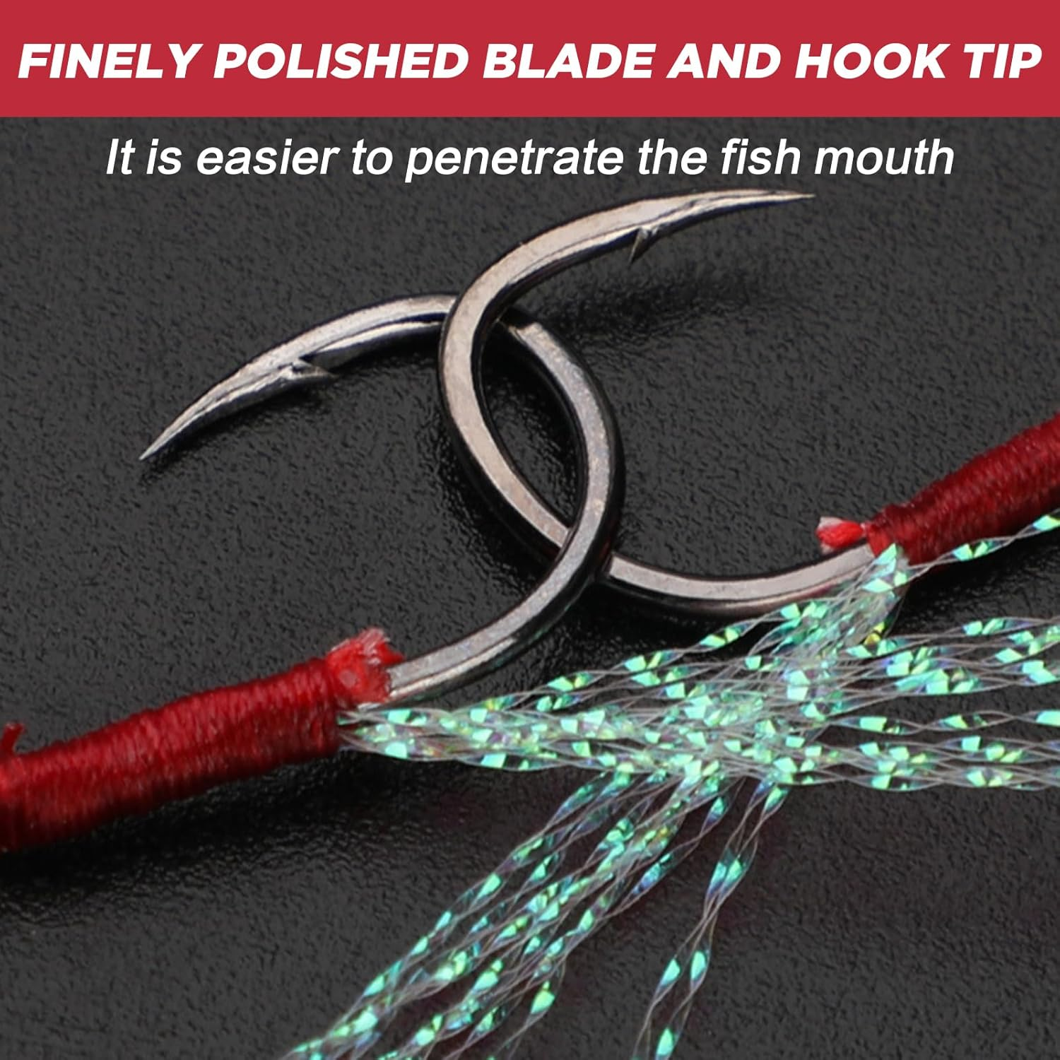 EWEIS 50 Pcs Alloy Reinforced Ddouble Fishing Hooks Kit for Slow Fast Jigs Jigging Lure Hooks,Strong Butterfly Fishing Jigs Hooks for Fishing Lures with Carbon Steel Barb Hook image number 5