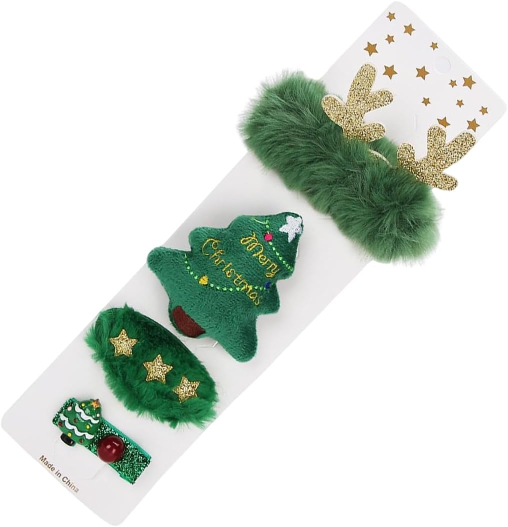 VYIBPDY Set of 4 Hair Accessories Girls Christmas, Elk, Christmas Tree, Hairpin Set, Creative for Children, Green image number 3