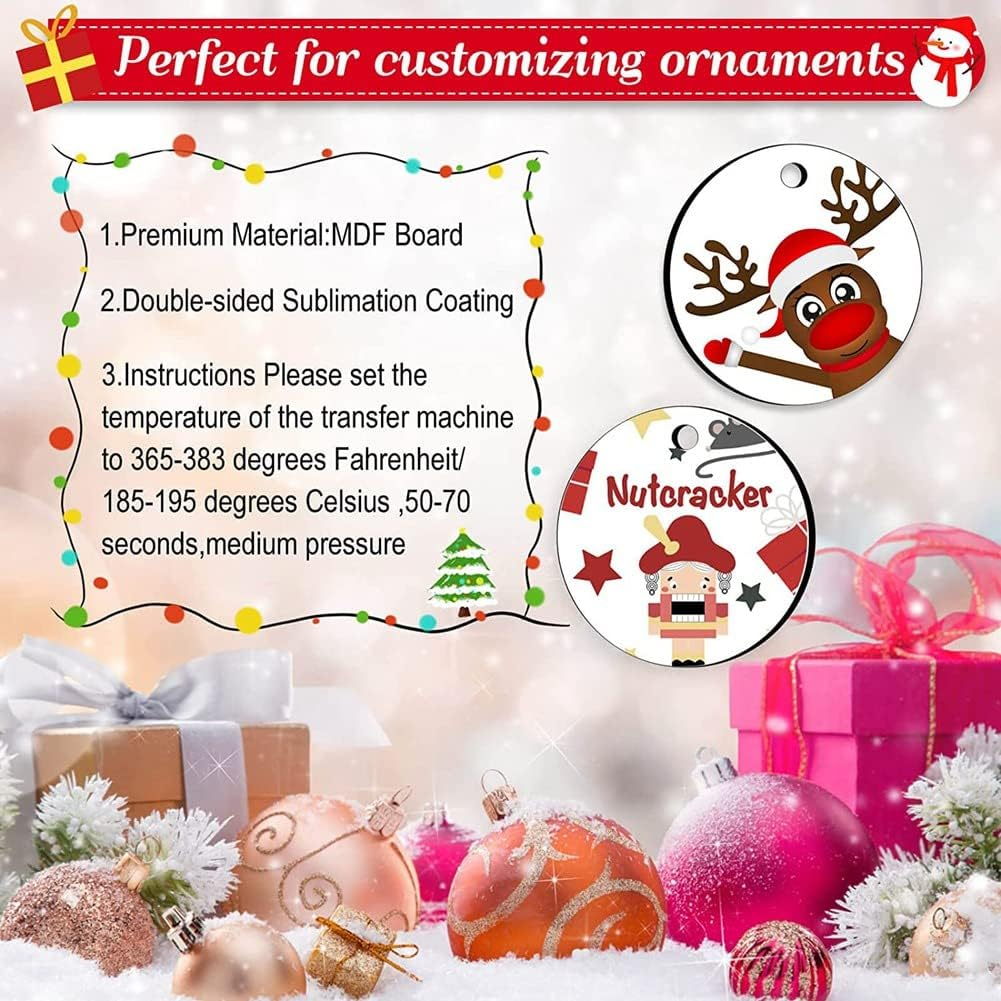 Tuperoymse 35 Pieces round Blank Sublimation Ornaments DIY Handmade Sublimation Blanks for Christmas Tree