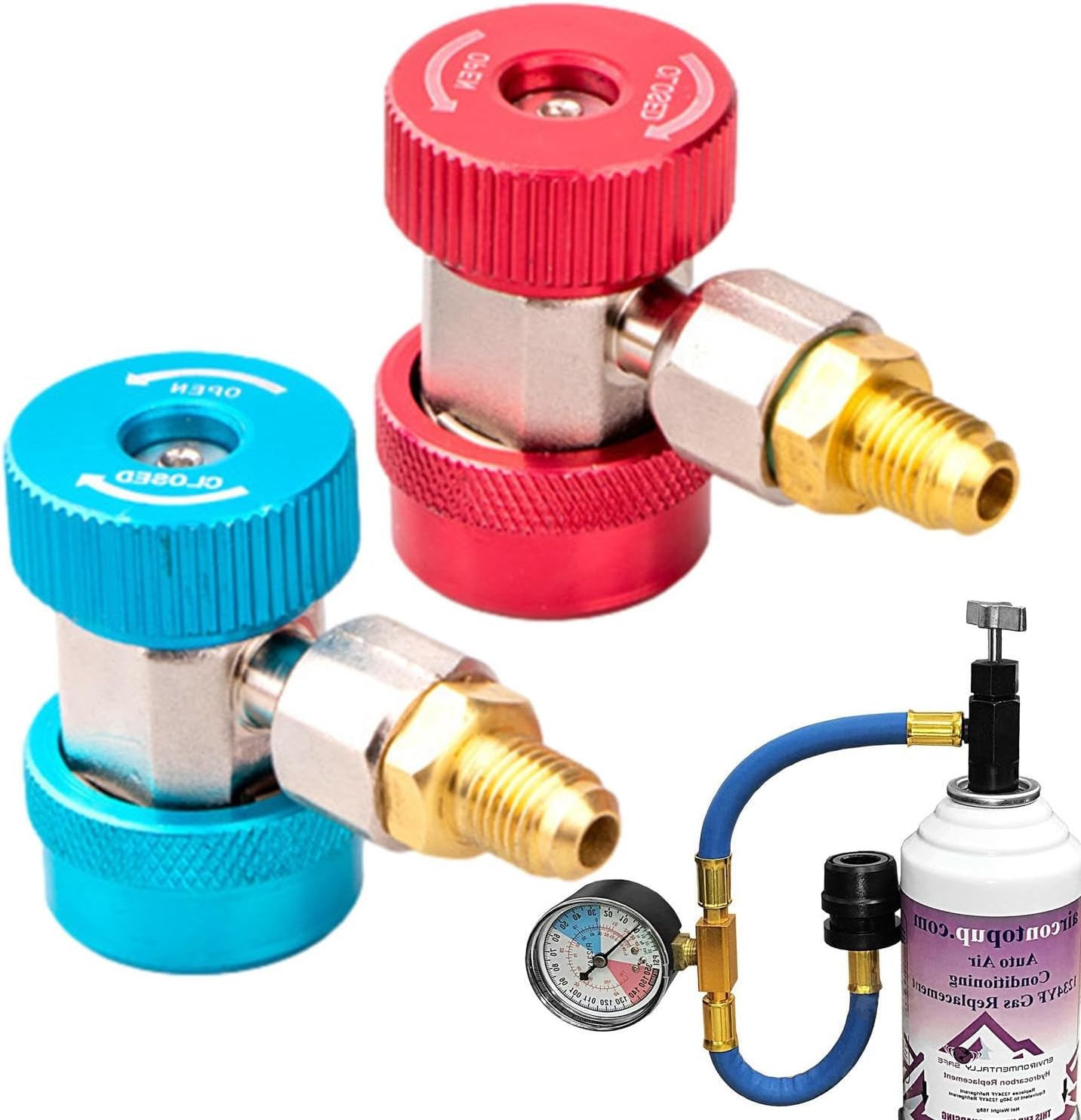 134A Adapter Fittings - AC Fittings R134A R1234Yf Adapter | 1234Yf to 134A Adapter, High/Low Pressure Hose Adapter Fitting, Quick Connector for Car Conditioner AC Charging Helves image number 3