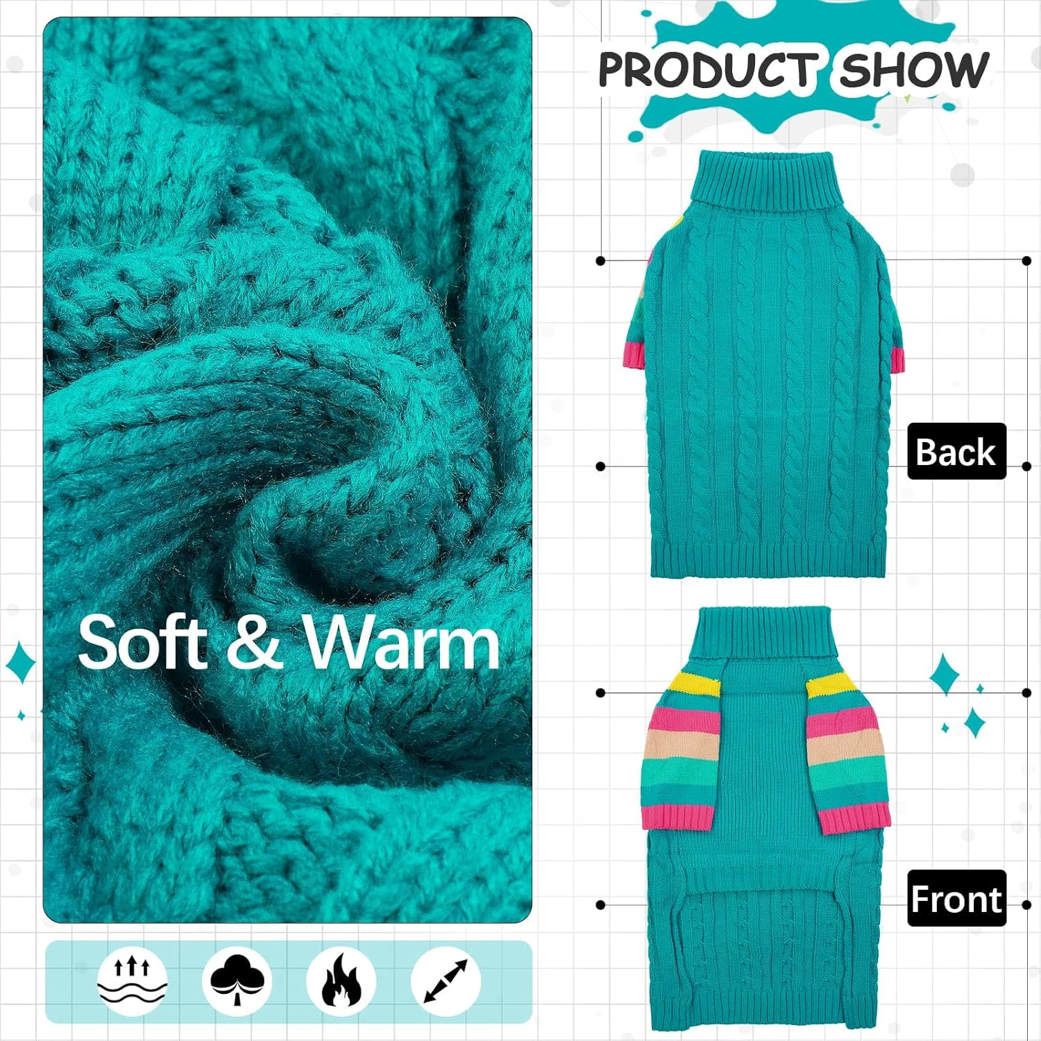 OUOBOB XXL Dog Sweaters Stretchy, Turtleneck Knit Sweater for Extra Large Dogs, Sweaters for Large Size Dogs, Warm Christmas Big Dog Sweater Golden Retriever, Labrador, Rottweiler (Green XXL) image number 4