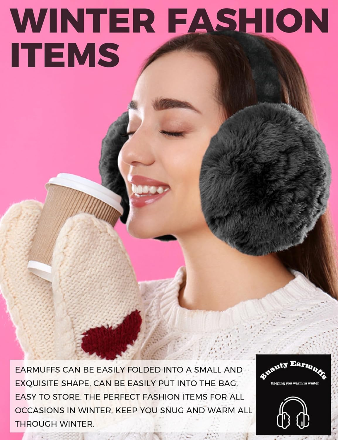 Buauty Ear Muffs Winter Women Men Soft Earmuffs Cute Ear Covers Cold Weather Fluffy Ear Warmers Headband Winter Accessories - Grey image number 3
