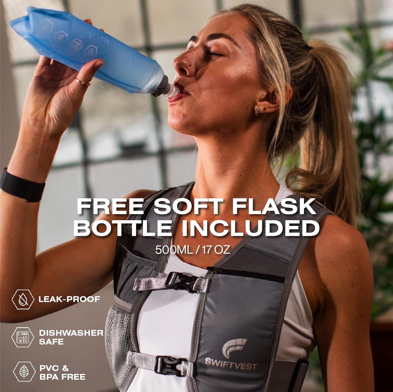 SWIFTVEST Running Phone Holder Vest | Waterproof Phone Pouch | Reflective Hydration Vest | Adjustable Waistband | Water Bottle Holder | Lightweight | 6 Pockets for Running Accessories - Men & Women image number 1