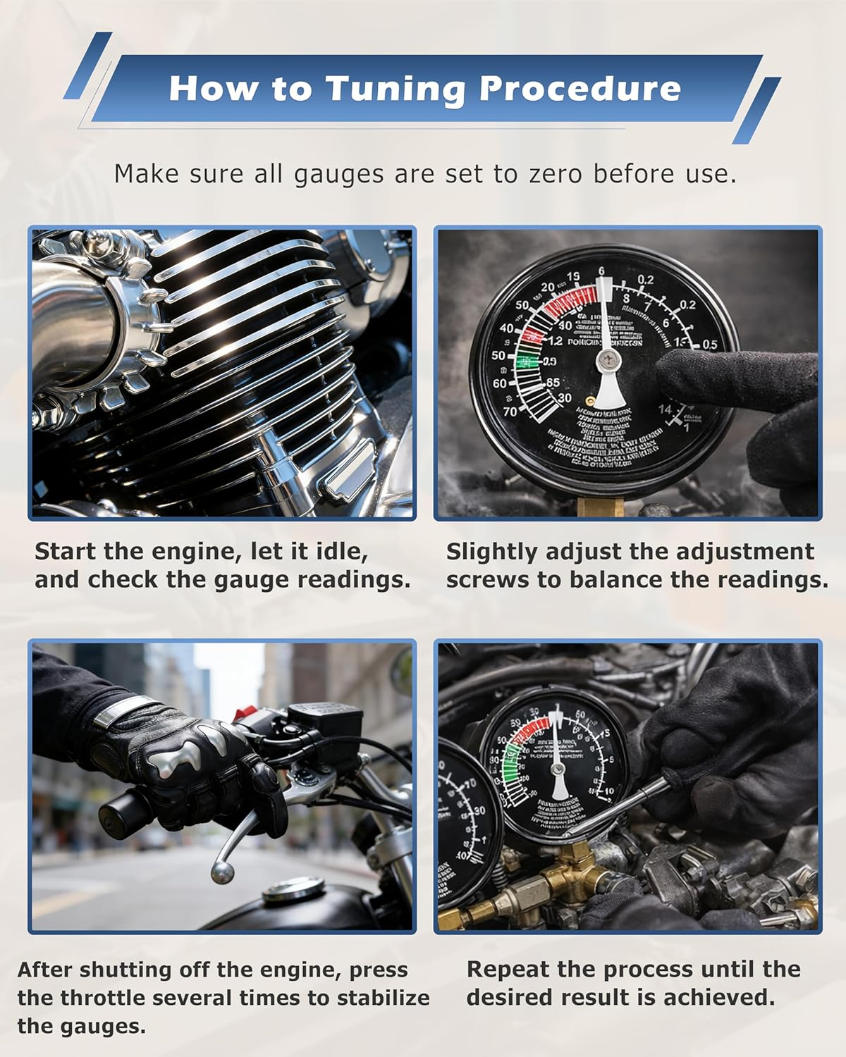 Motorcycle Fuel Vacuum Carburetor Synchronizer Carb Sync Gauge Fit Honda Yamaha image number 6