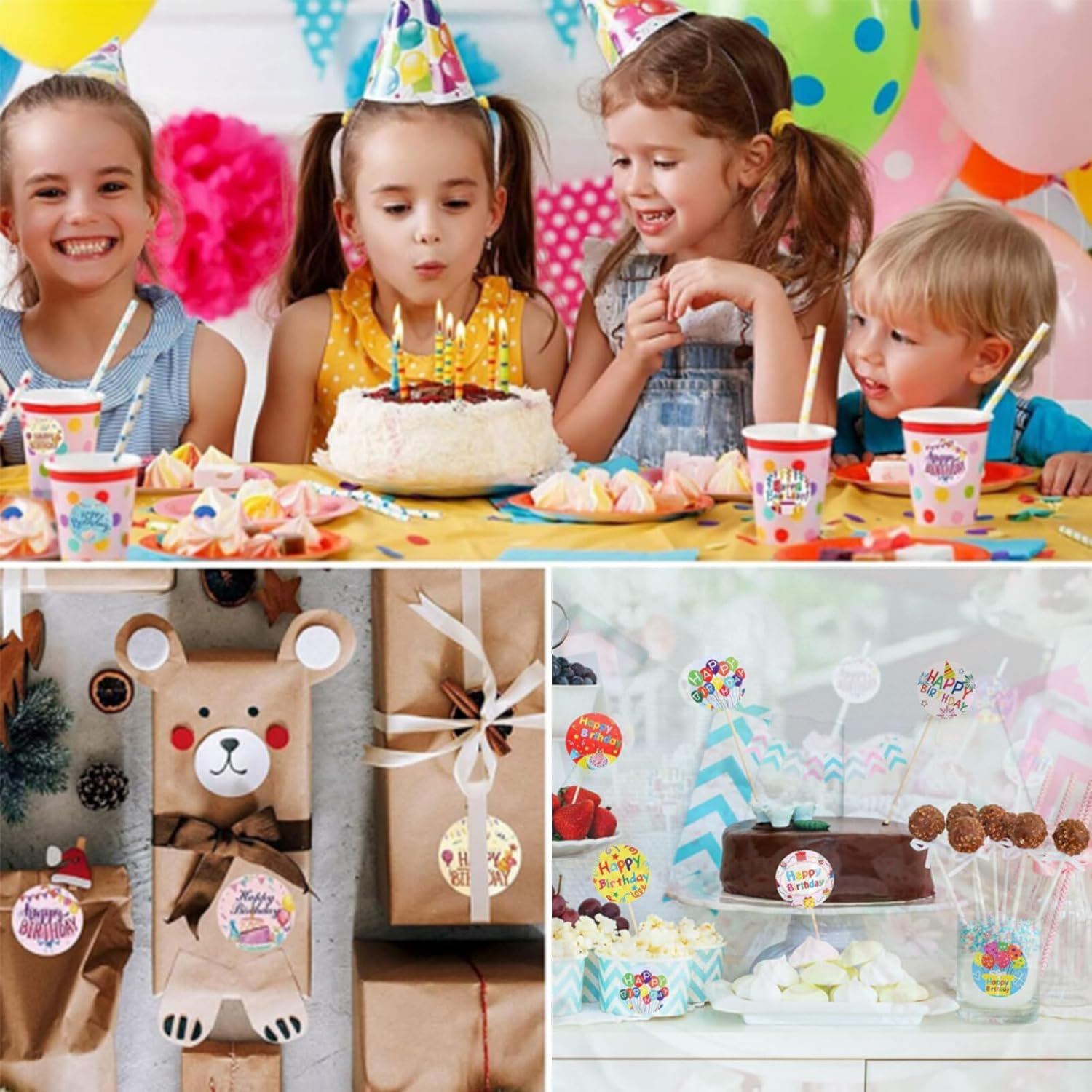 Lyvixora 500Pcs Happy Birthday Stickers Roll - Multi-Styles Cute Sticker Labels for Party Decorations, DIY Cards, Gift Wrapping & Classroom Activities - Adhesive Seals for Balloons, Cakes, Boxes​​ image number 3