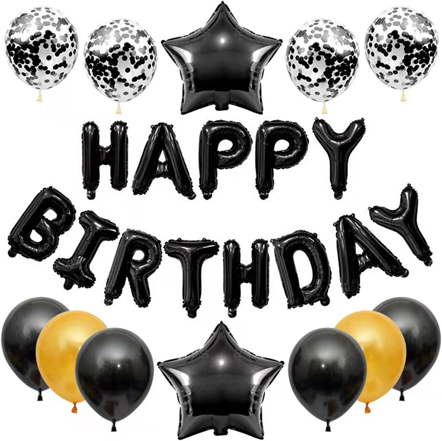 Blue Happy Birthday Balloons for Men Boy, 13PCS Letters Balloons 2 PCS Giant Star Foil Balloons 4 PCS Confetti Balloons 6 PCS Latex Balloons Birthday Party Decorations and Supplies Balloons