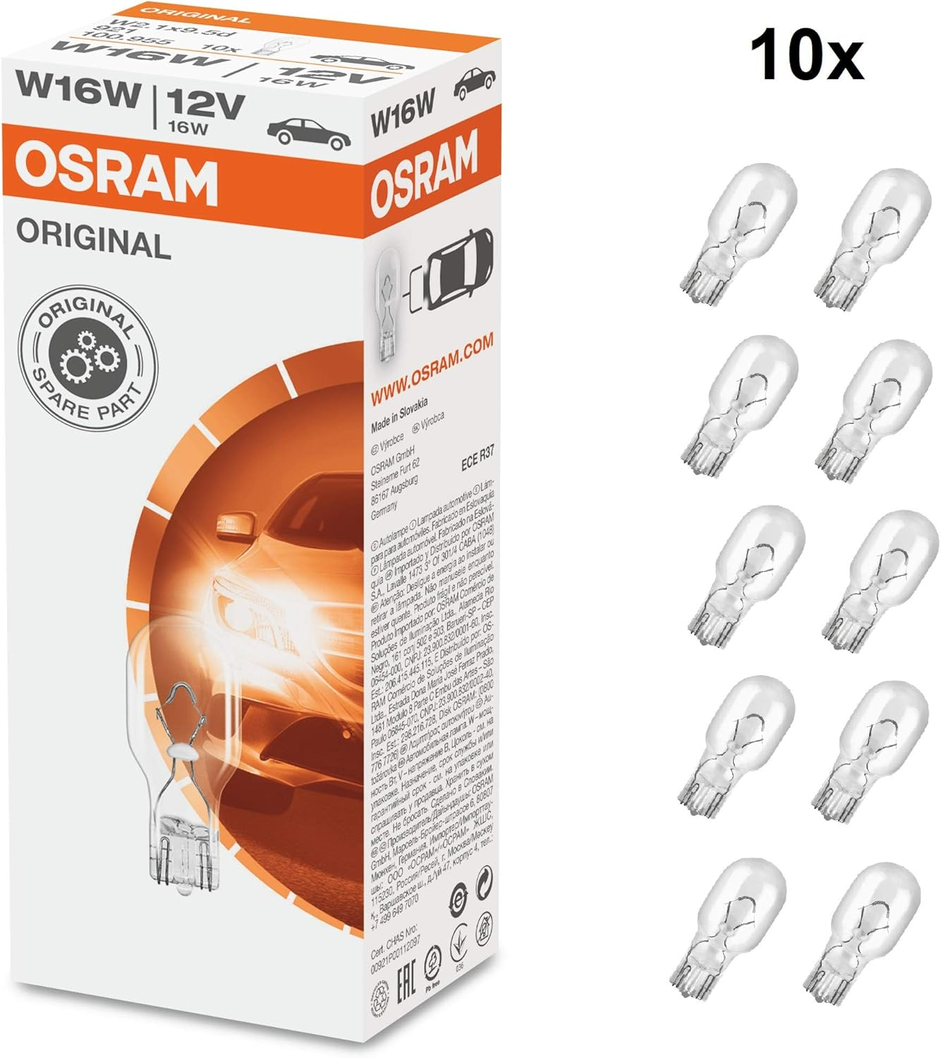 Osram 921 Fixture with 921 Glass Clamp Base of Type W16W, 921, 12V, 10 Blubs image number 1