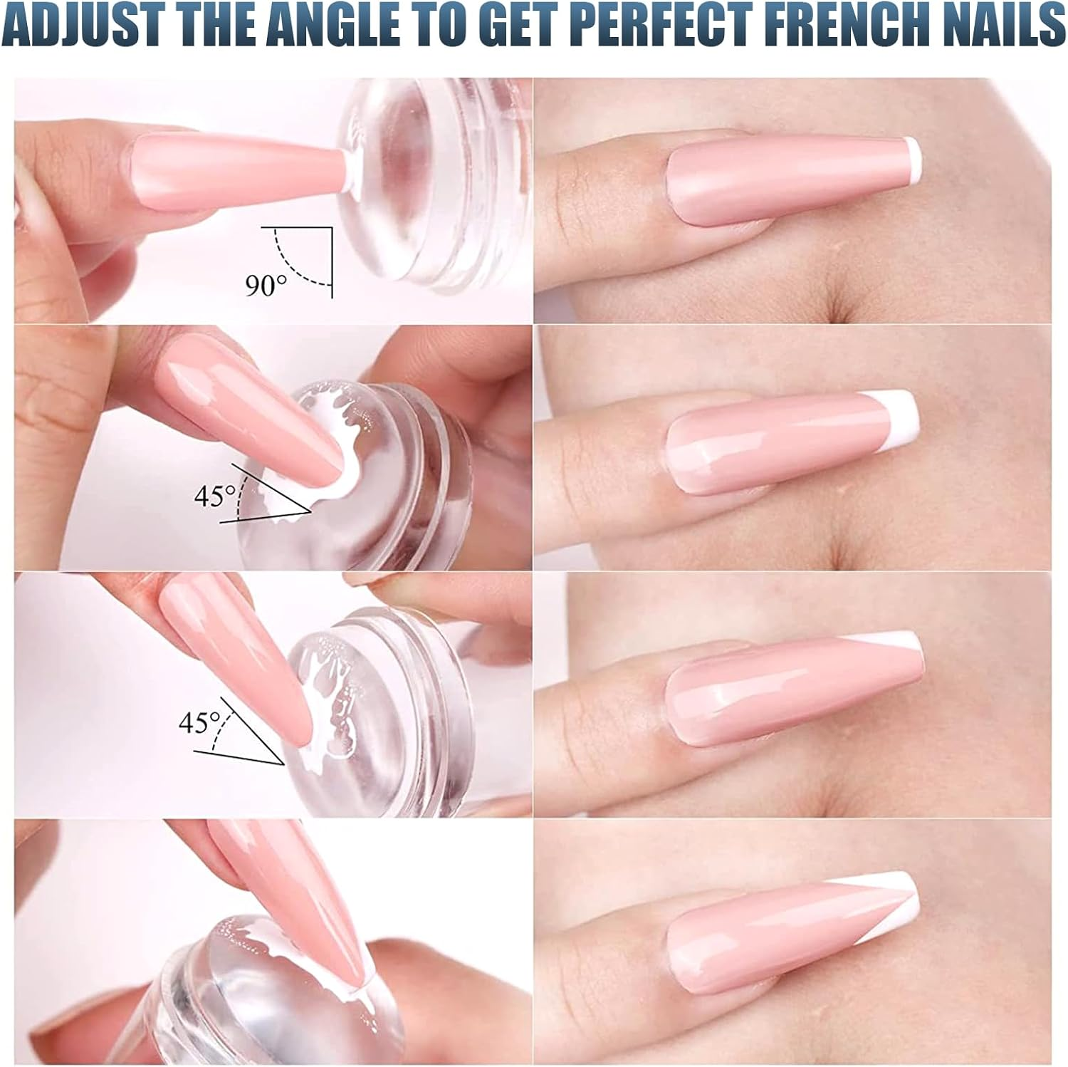 TYXHXTF Pack of 9 French Nail Stamp Kit,Nail Art Stamping Templates Manicure Tool Kit,Nail Art Jelly Stamper with Silicone Cushion,Nail Stamp,Gel Nail Polish Set for Diy Nail Art Designs image number 4