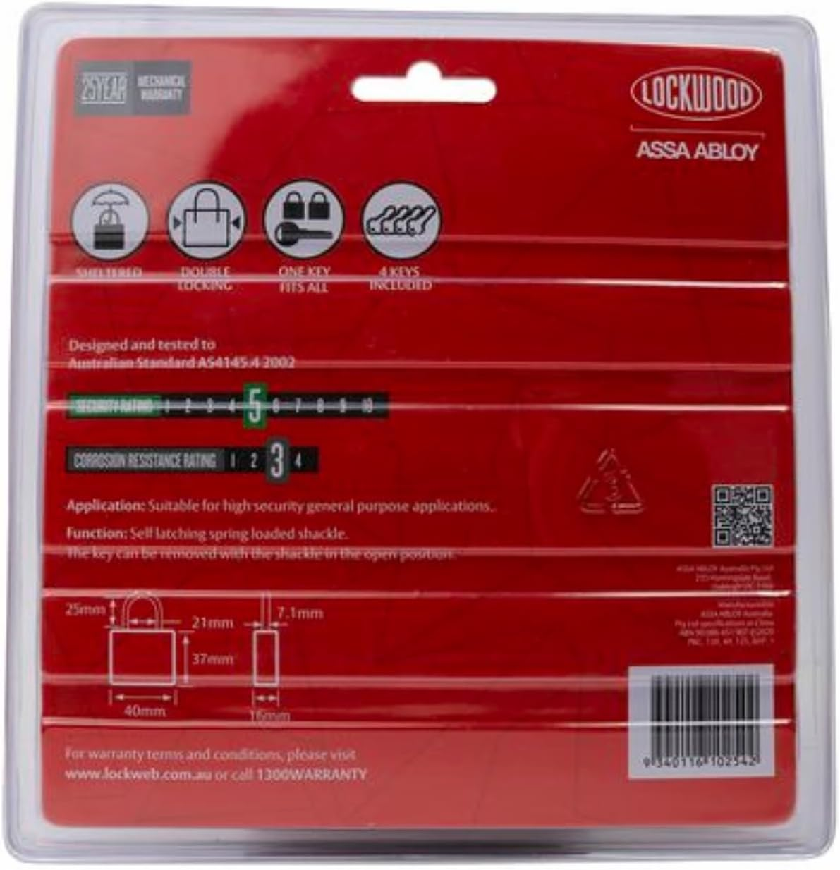 Lockwood 120/40/125/6DP Series 40 Mm Padlock with 25 Mm Shackle image number 1