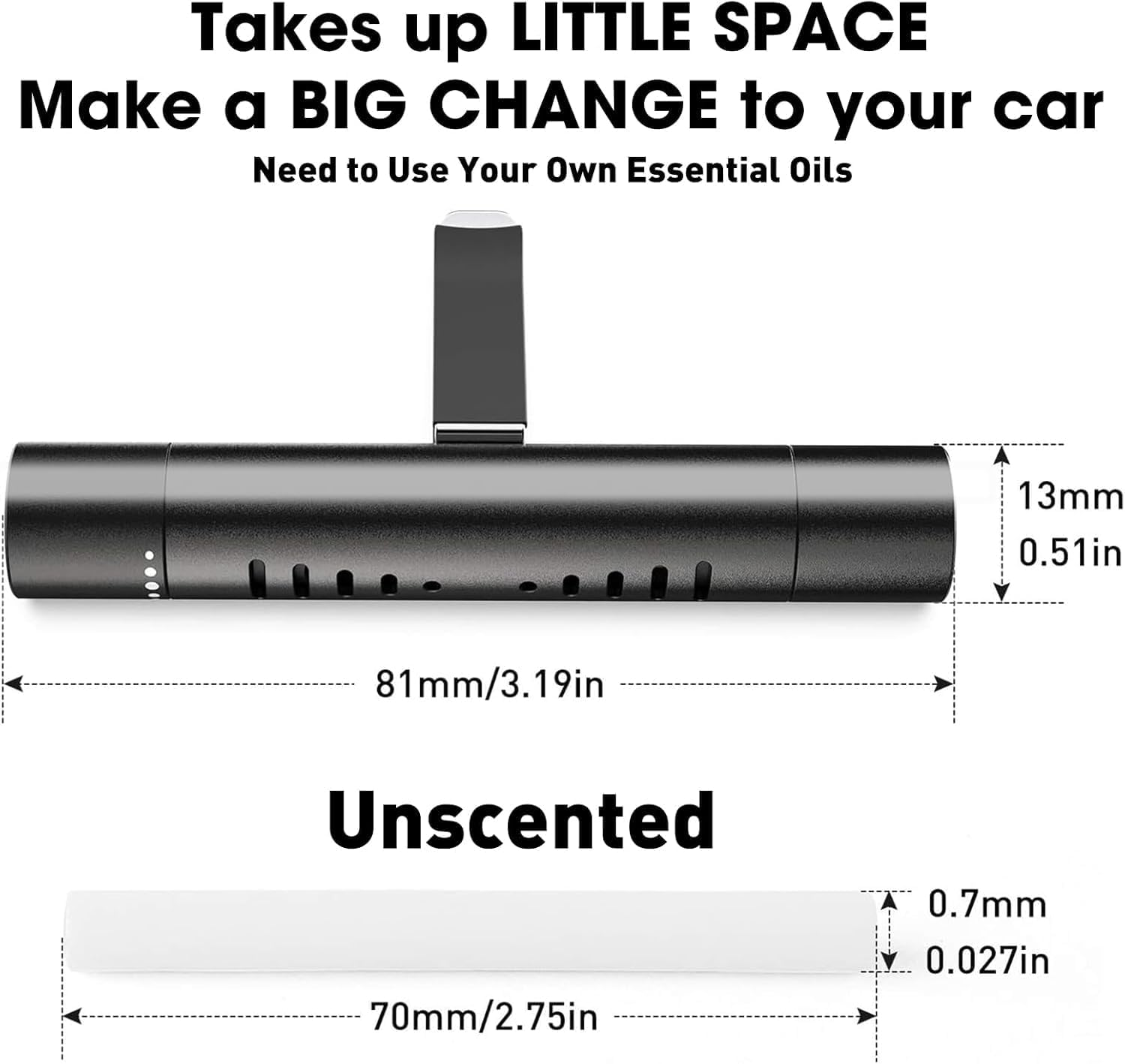 Liyquint 2 Packs Custom Cylindrical Car Vent Clip Essential Oil Diffuser with 12 Refill Sticks - Clip-On Aromatherapy for Car, Office, Home, Bathroom & Pet Houses(Black) image number 2