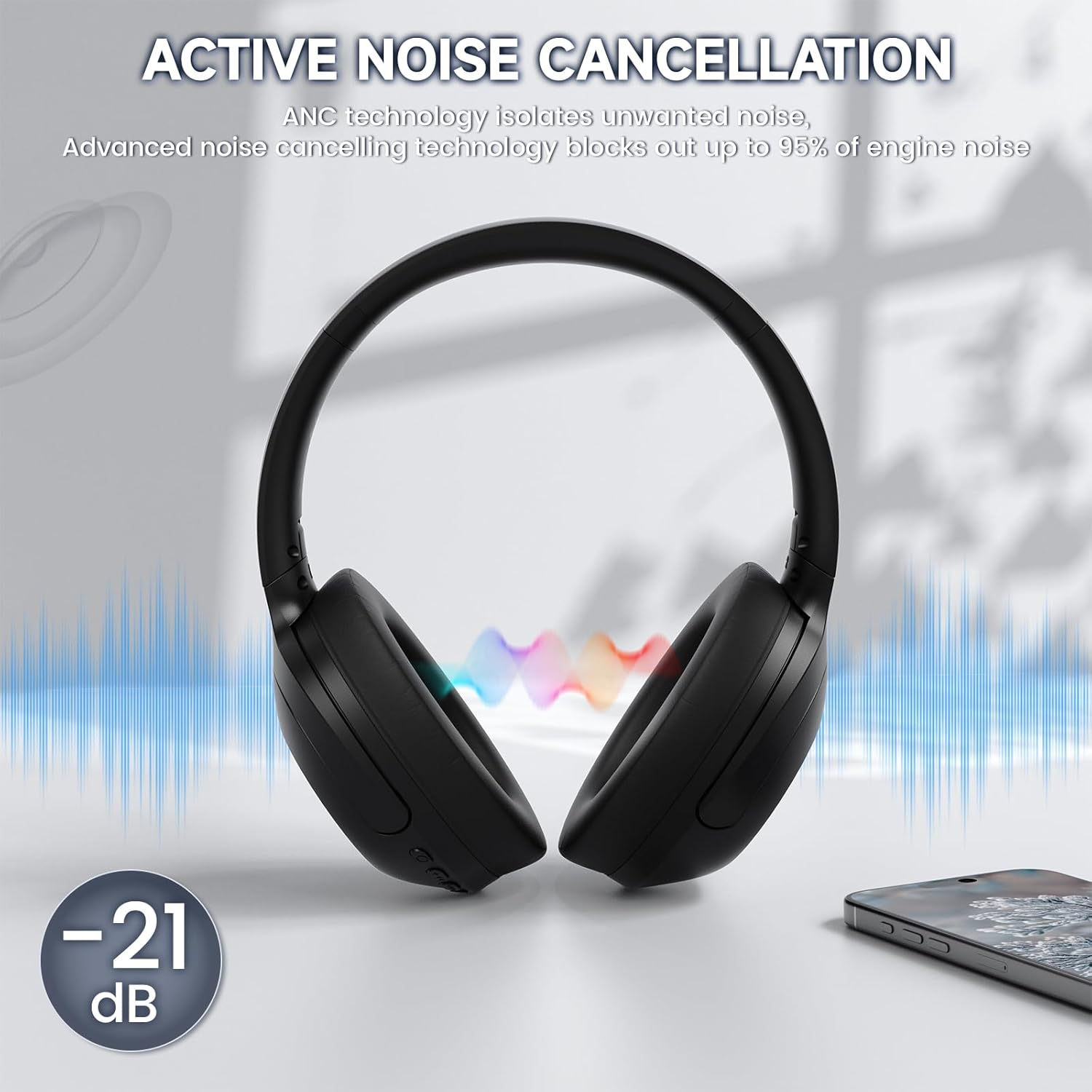 Lexonelec X Attack Shark G300 Wireless Active Noise Cancelling Headset, Bluetooth 5.3 Deep Bass HD Stereo Sound over Ear, 20H Playtime, Built-In Mic Lightweight Design 3.5Mm Gaming Headset(Black) image number 6