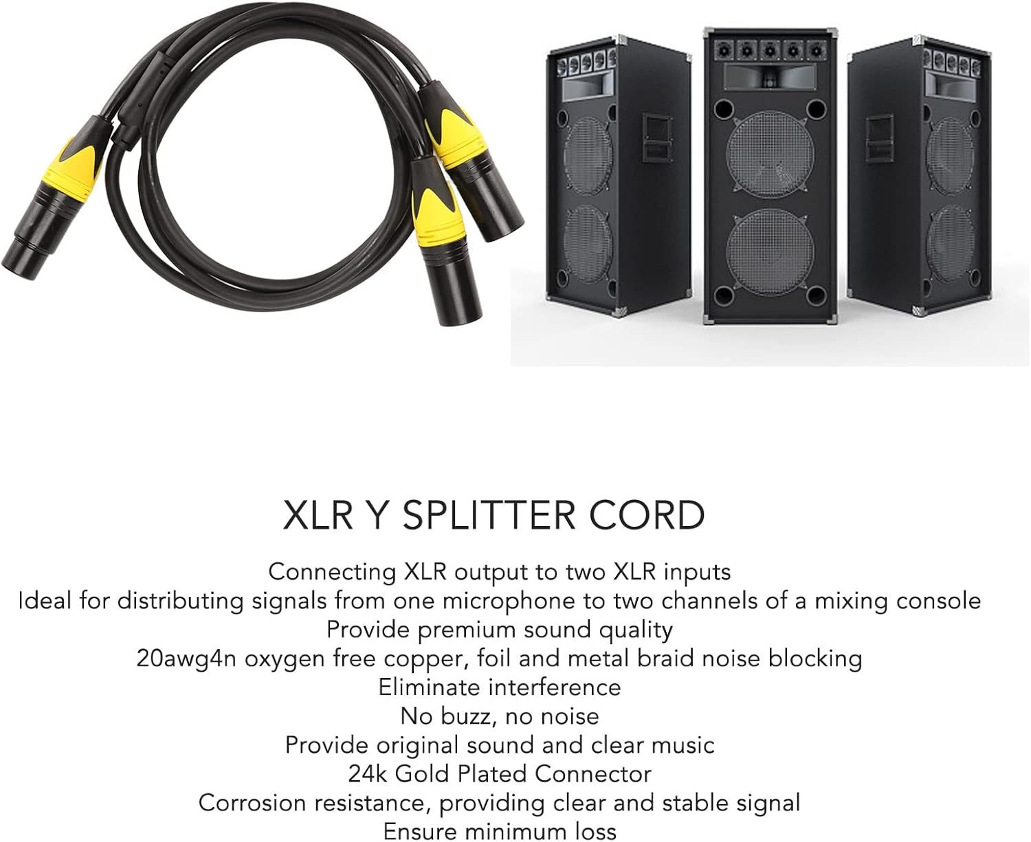 XLR Splitter Cable 3.3Ft, XLR Cable Female to Dual Male, 1 Female to 2 Male XLR Y Splitter Micrphone Cable image number 2
